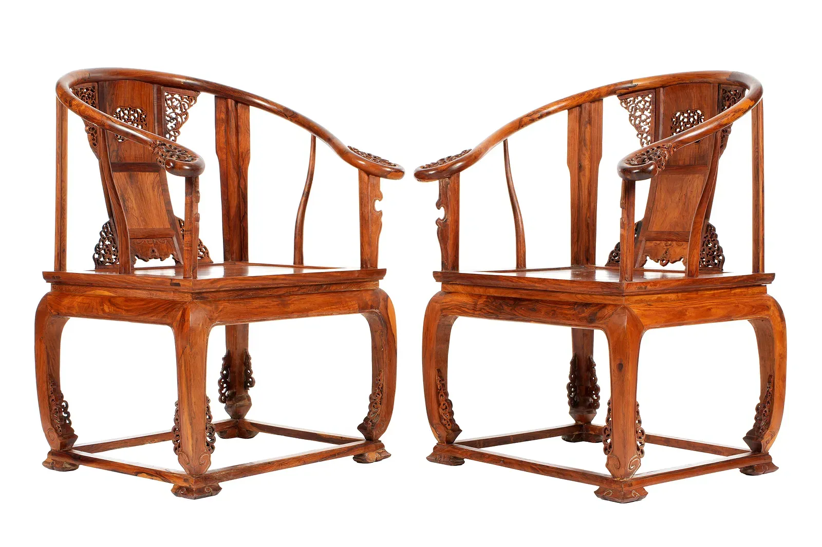 Chinese Qing Style Huanghuali Horseshoe-Back Armchairs (Pair)
