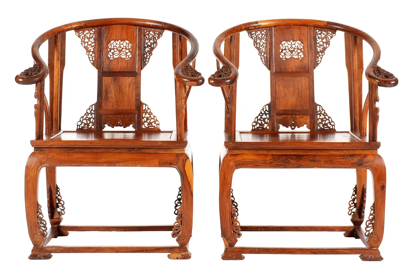 Chinese Qing Style Huanghuali Horseshoe-Back Armchairs (Pair) thumbnail 2