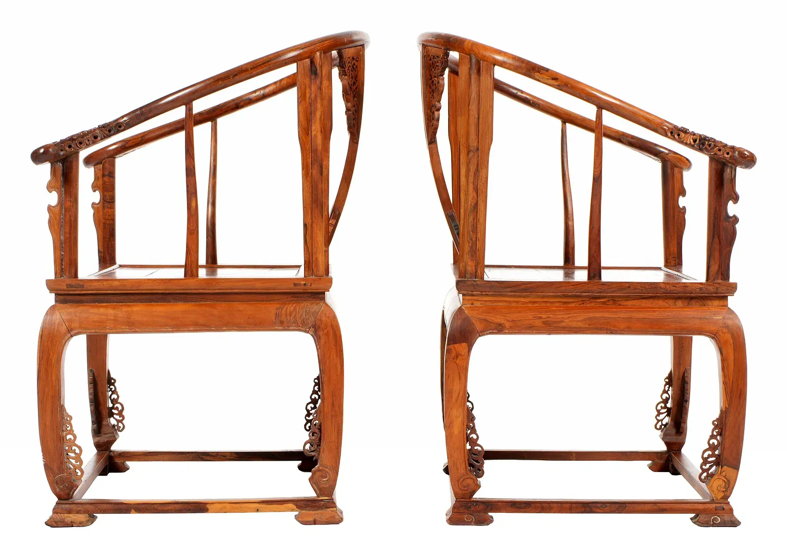 Chinese Qing Style Huanghuali Horseshoe-Back Armchairs (Pair) thumbnail 4