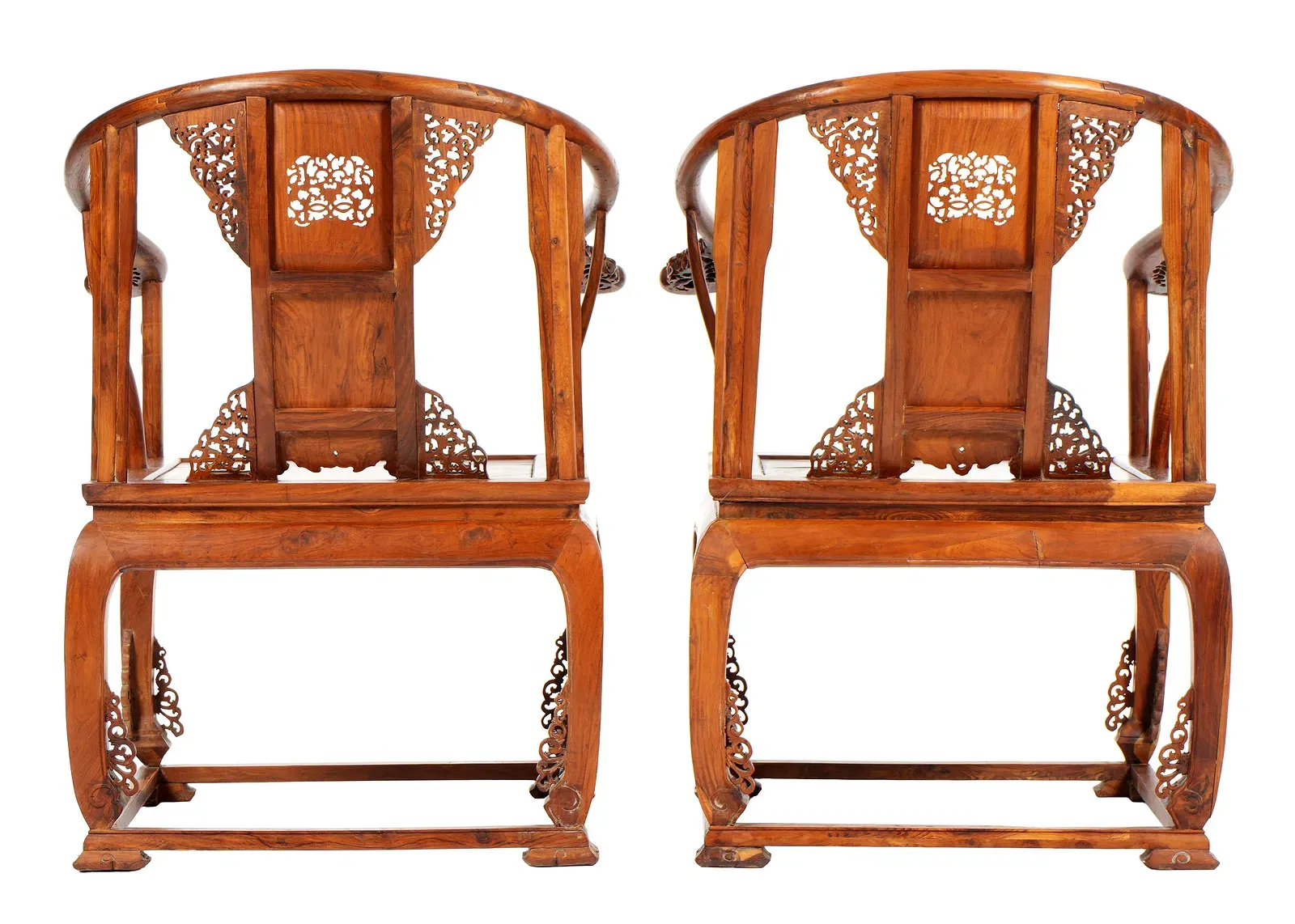 Chinese Qing Style Huanghuali Horseshoe-Back Armchairs (Pair) thumbnail 5