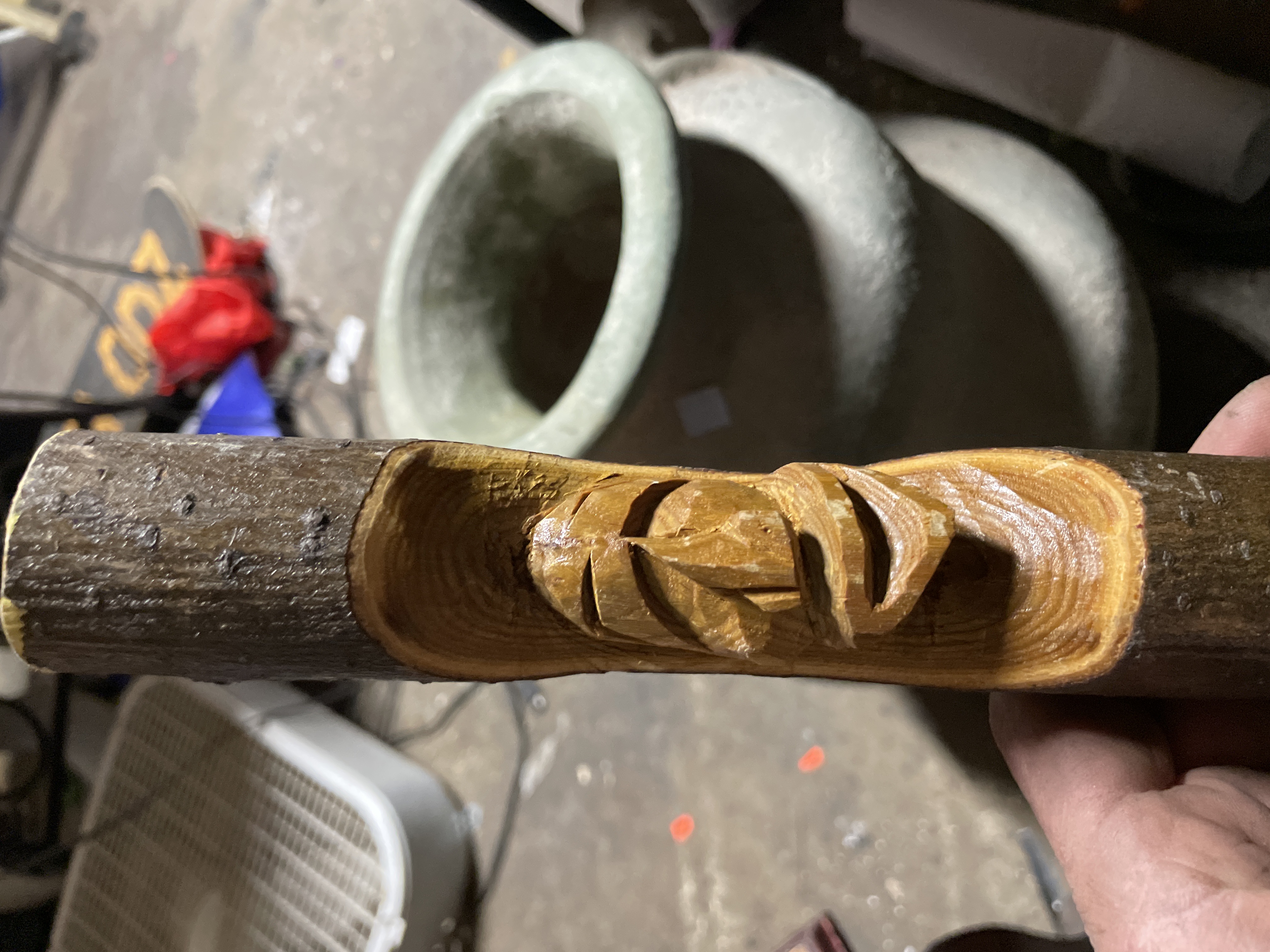 Rustic Folk Art Carved Wood Whimsy Face Stick