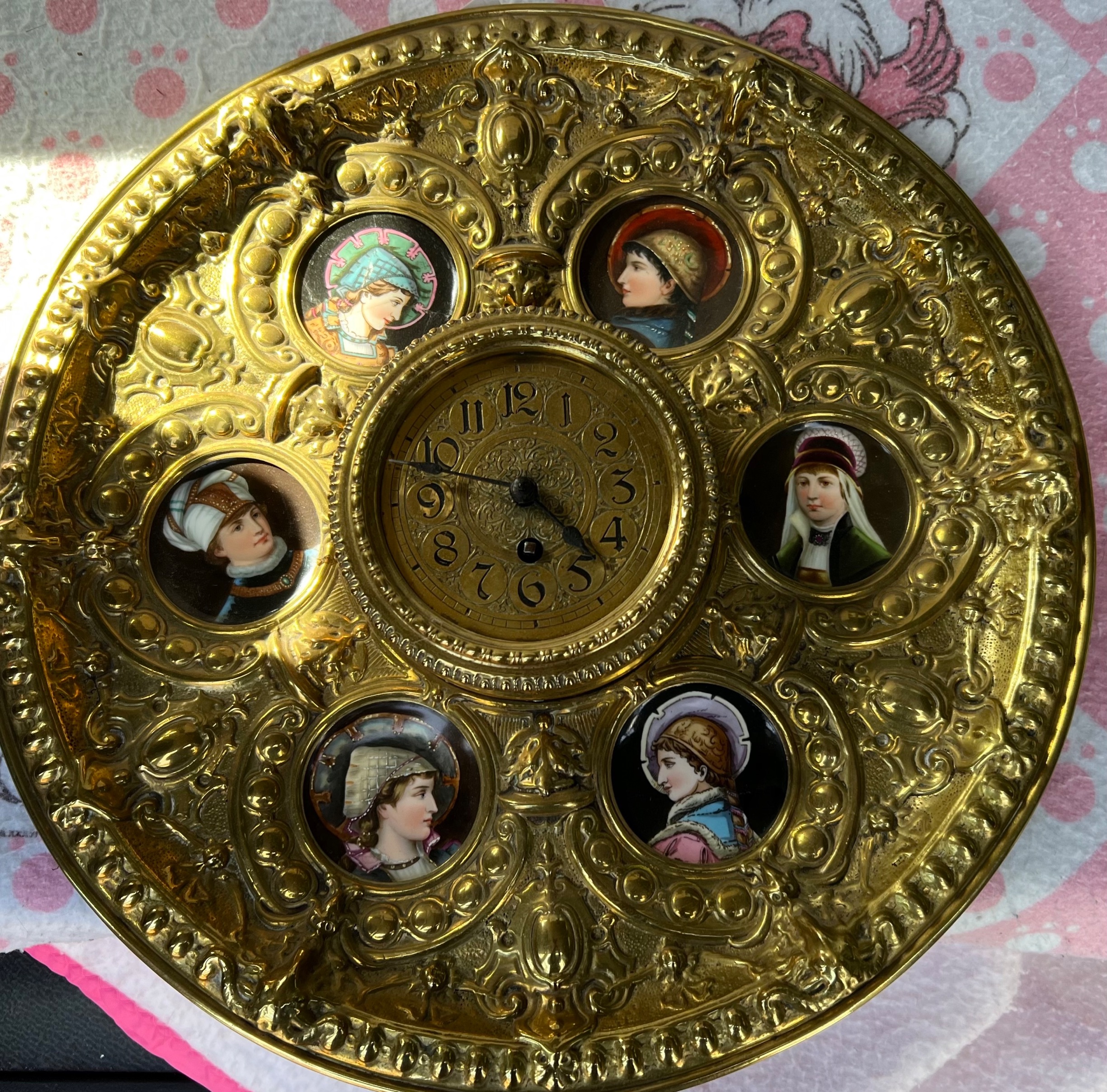Late 19th Century Gilt Bronze Porcelain Portrait Clock