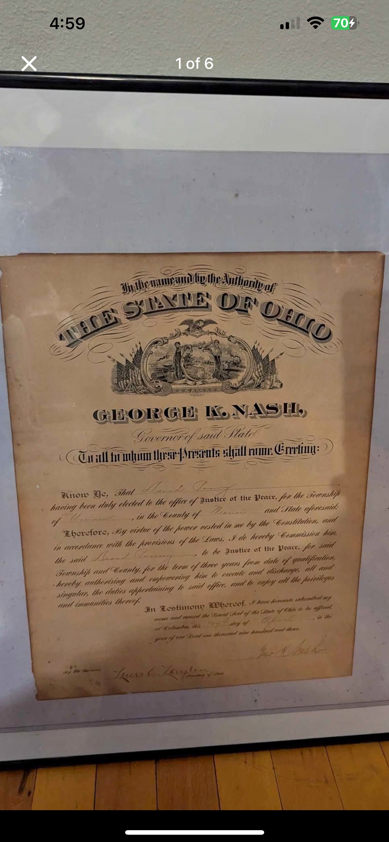 Ohio Gubernatorial Appointment Document (George K. Nash, 1900s)