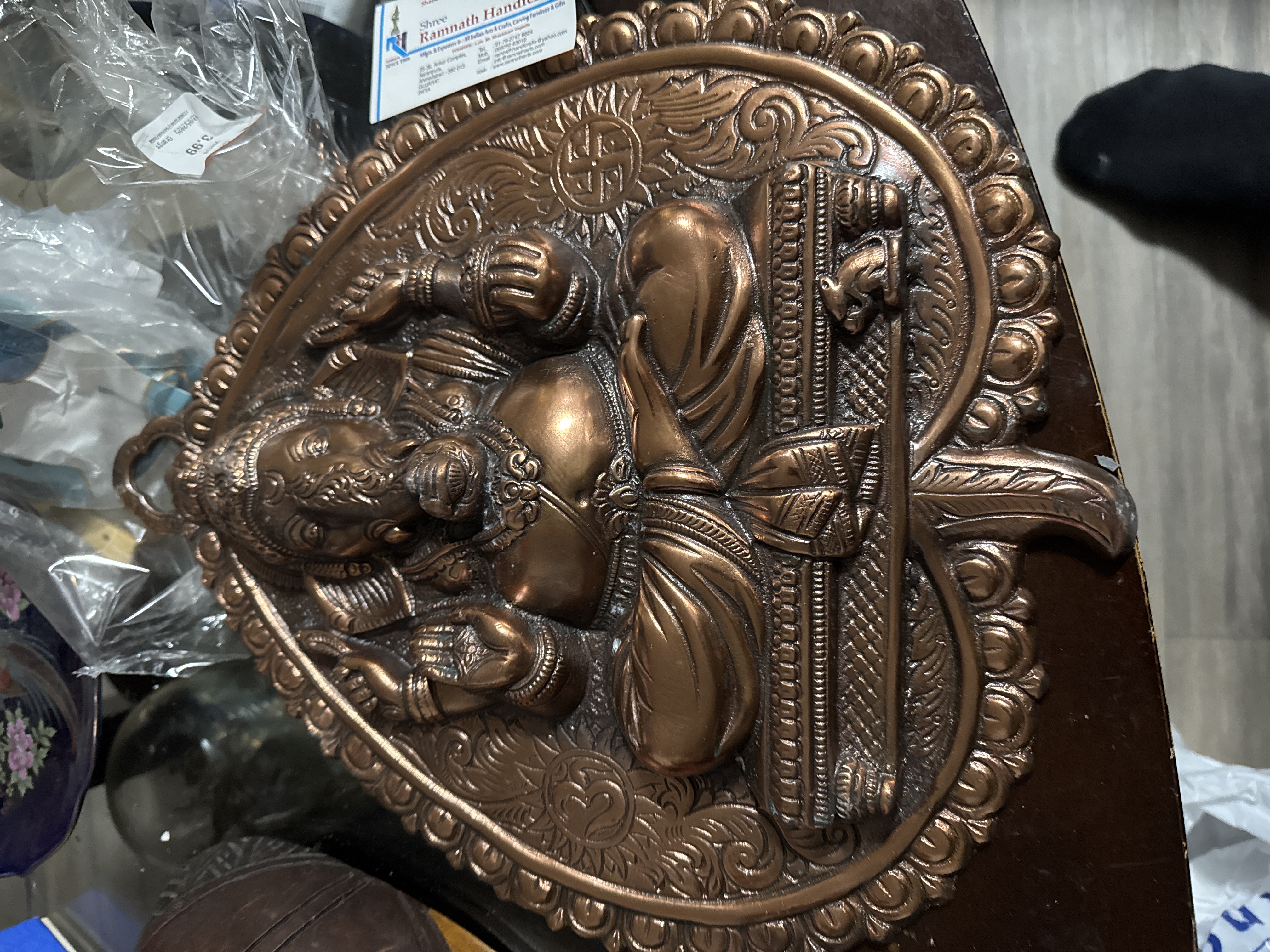 Hindu Ganesh Copper Wall Plaque