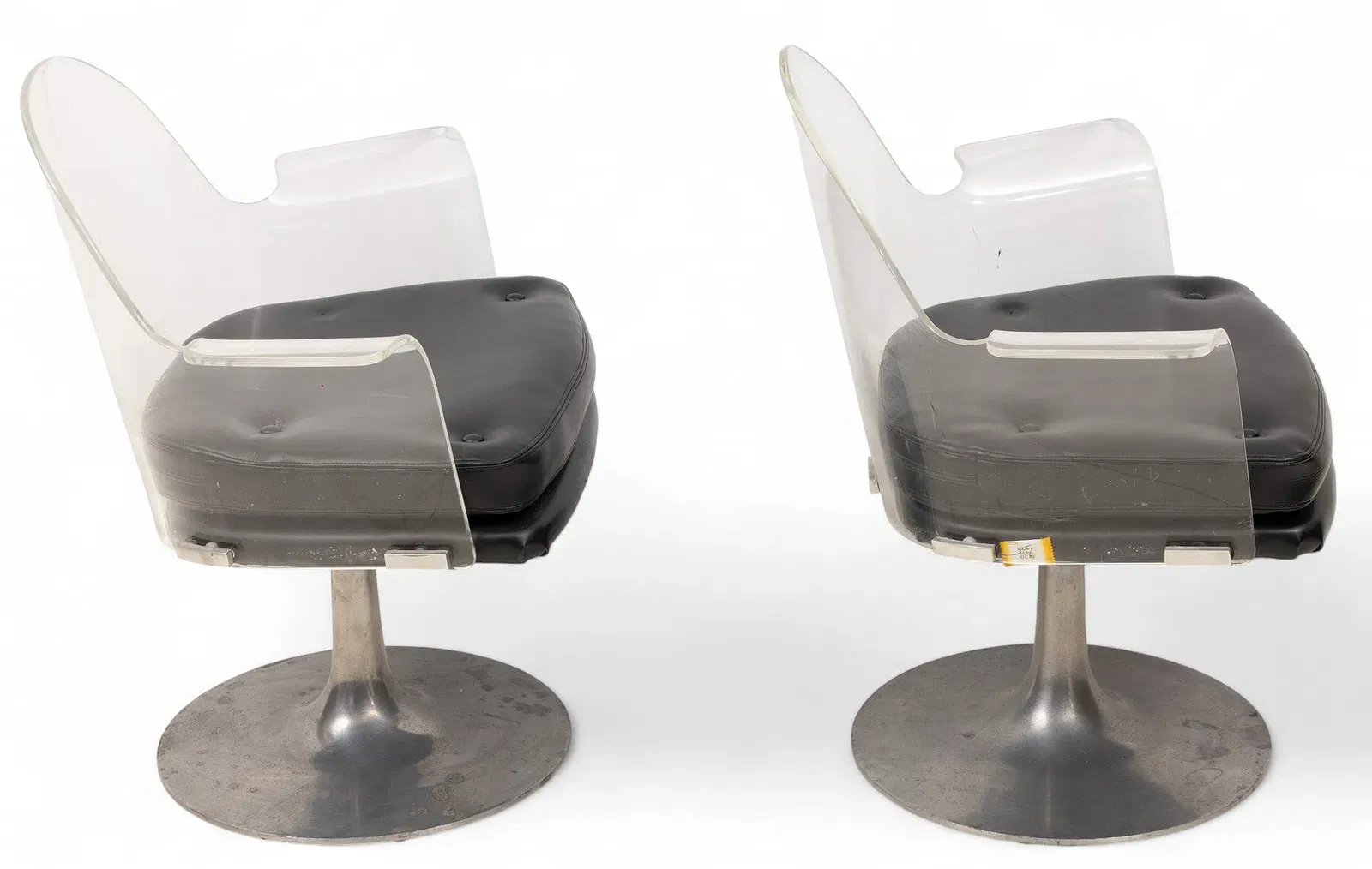 Mid-Century Modern Lucite and Upholstered Swivel Armchairs, After Charles Hollis Jones