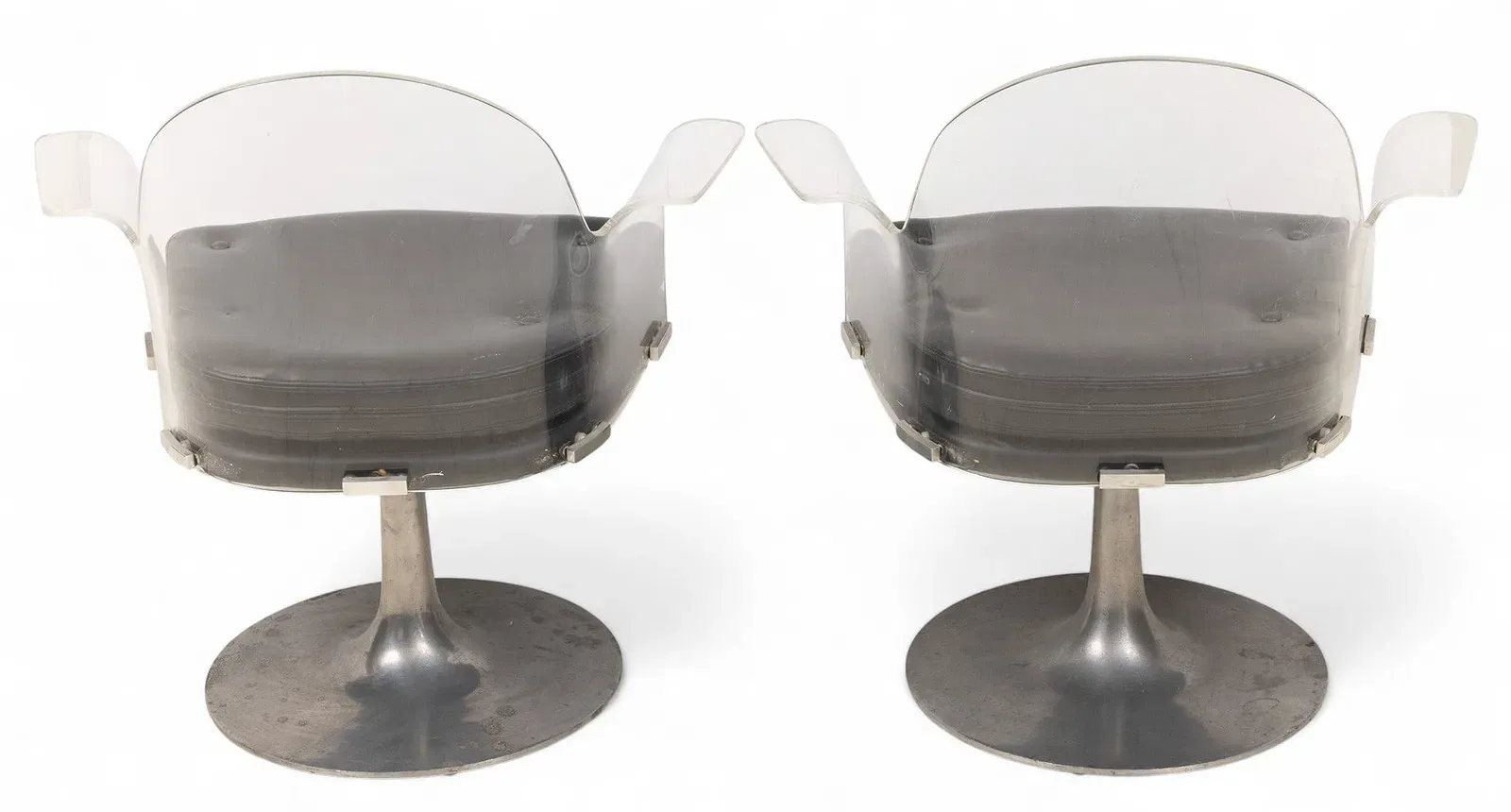 Mid-Century Modern Lucite and Upholstered Swivel Armchairs, After Charles Hollis Jones thumbnail 2