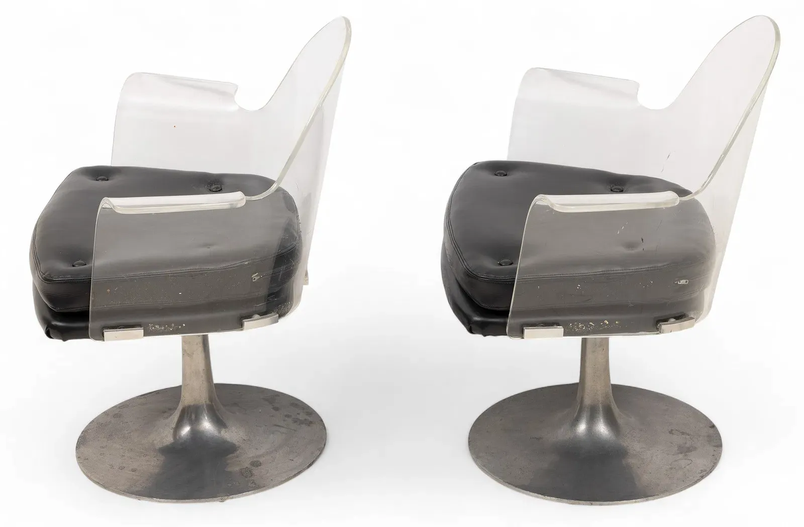 Mid-Century Modern Lucite and Upholstered Swivel Armchairs, After Charles Hollis Jones thumbnail 3