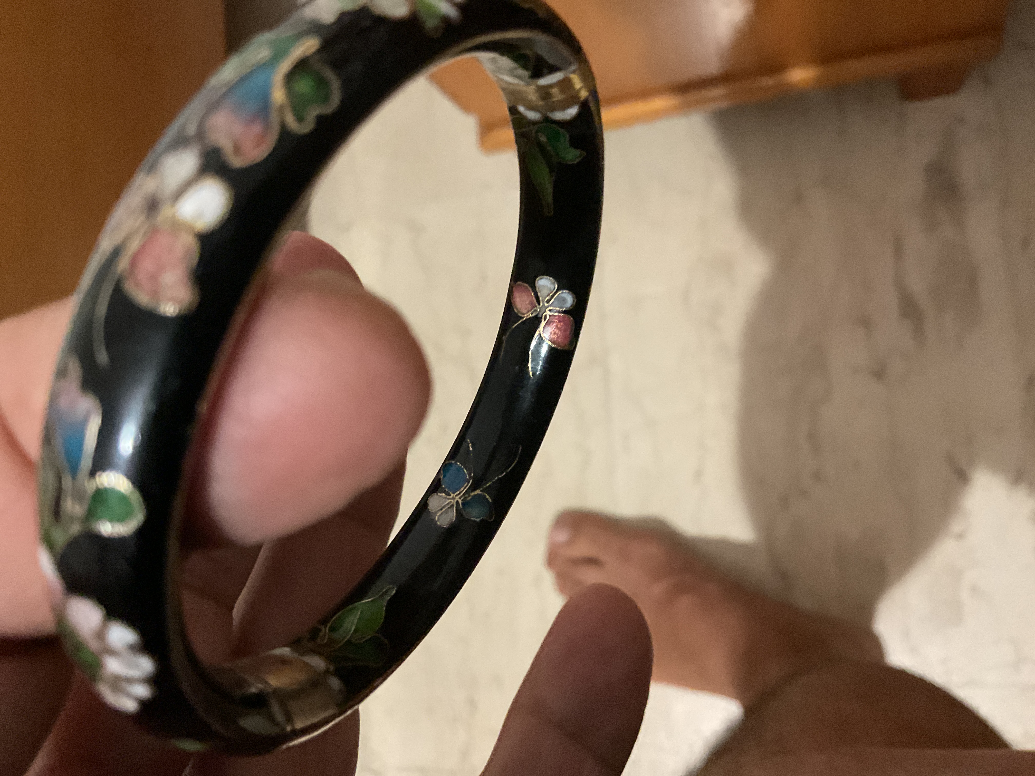 Chinese Cloisonné Black Enamel Bangle Bracelet