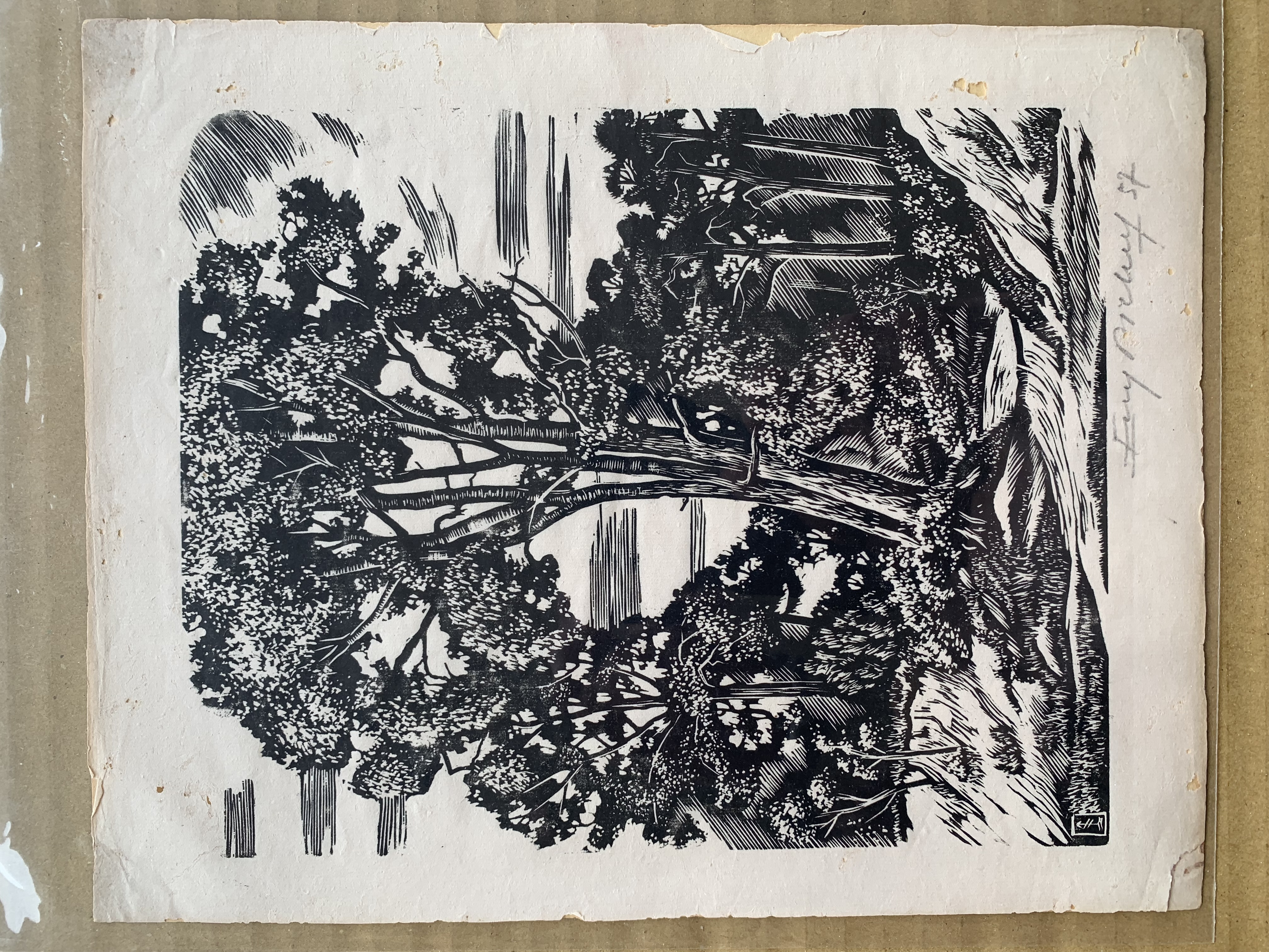Mid-20th Century American Woodcut Landscape Print