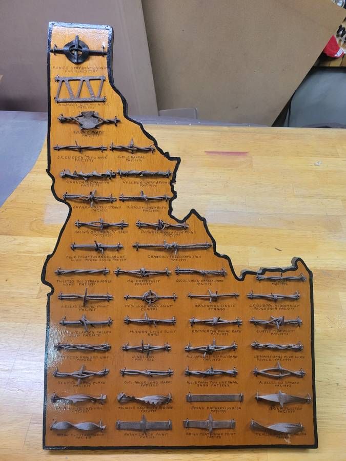 Late 19th Century American Barbed Wire Patent Display Board (Idaho Form), Wood and Steel