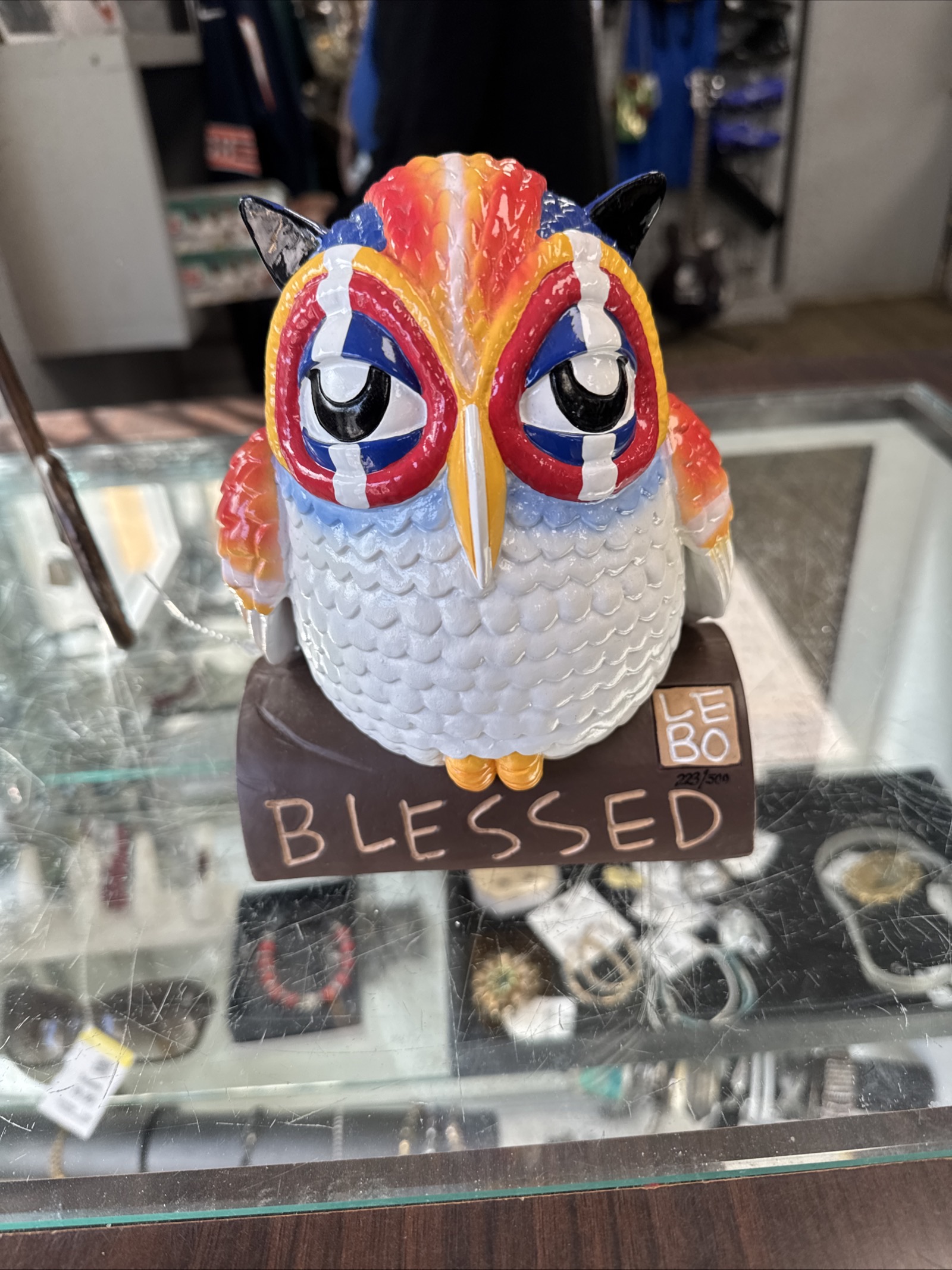 Pop Art Resin Owl Sculpture 'Blessed' by LEBO