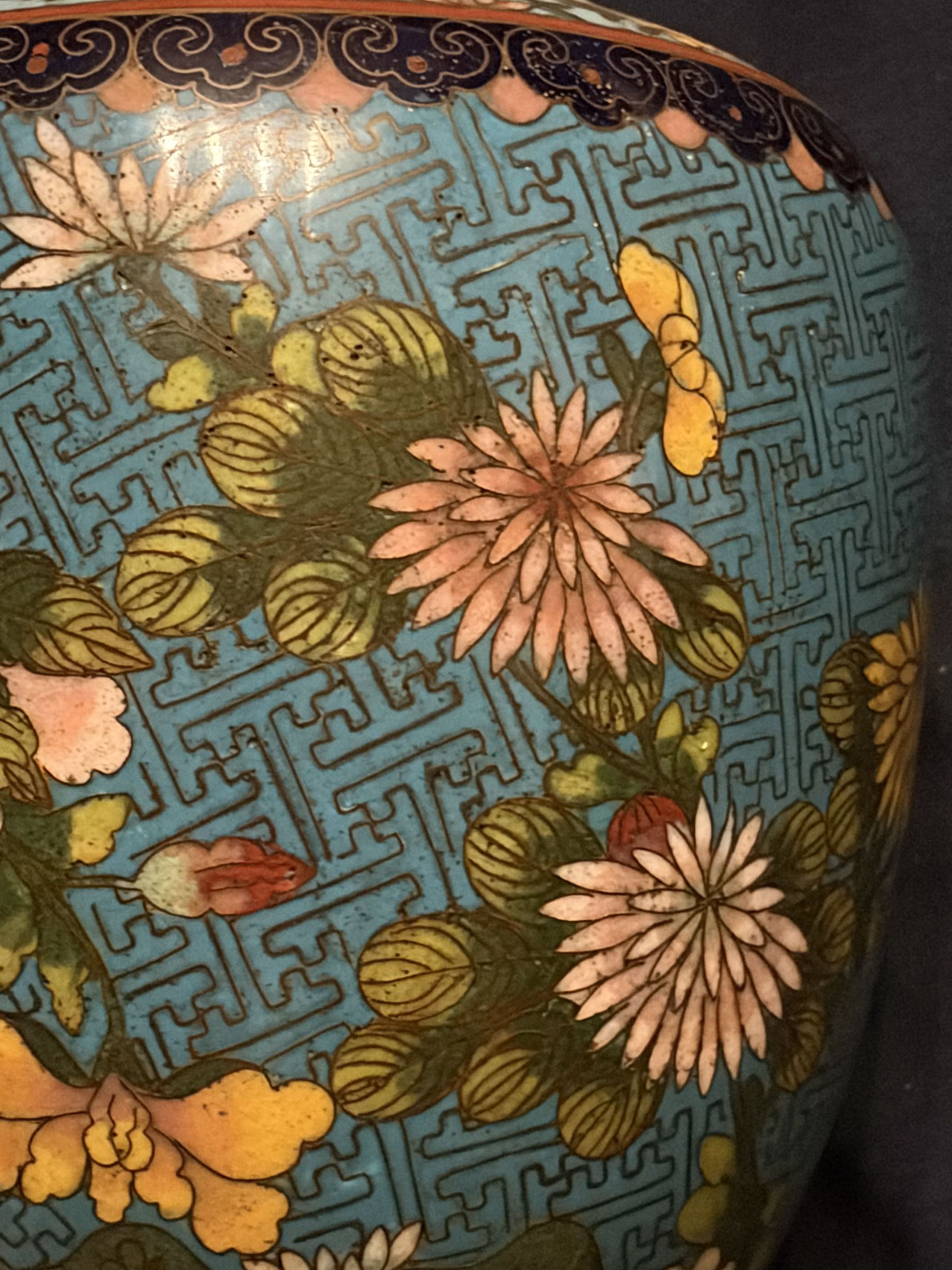 Chinese Cloisonné Baluster Vase with Floral and Key-Fret Decoration thumbnail 5