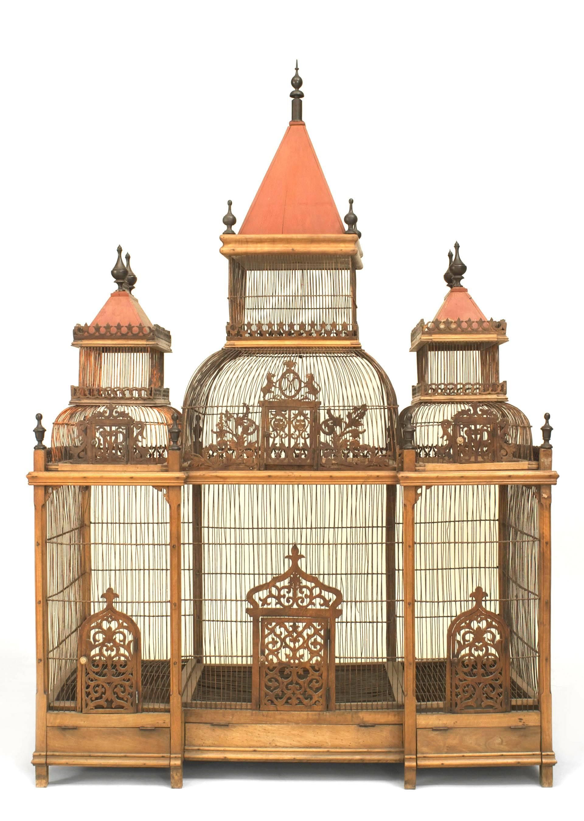 Victorian Period Carved Walnut Architectural Birdcage Aviary thumbnail 2