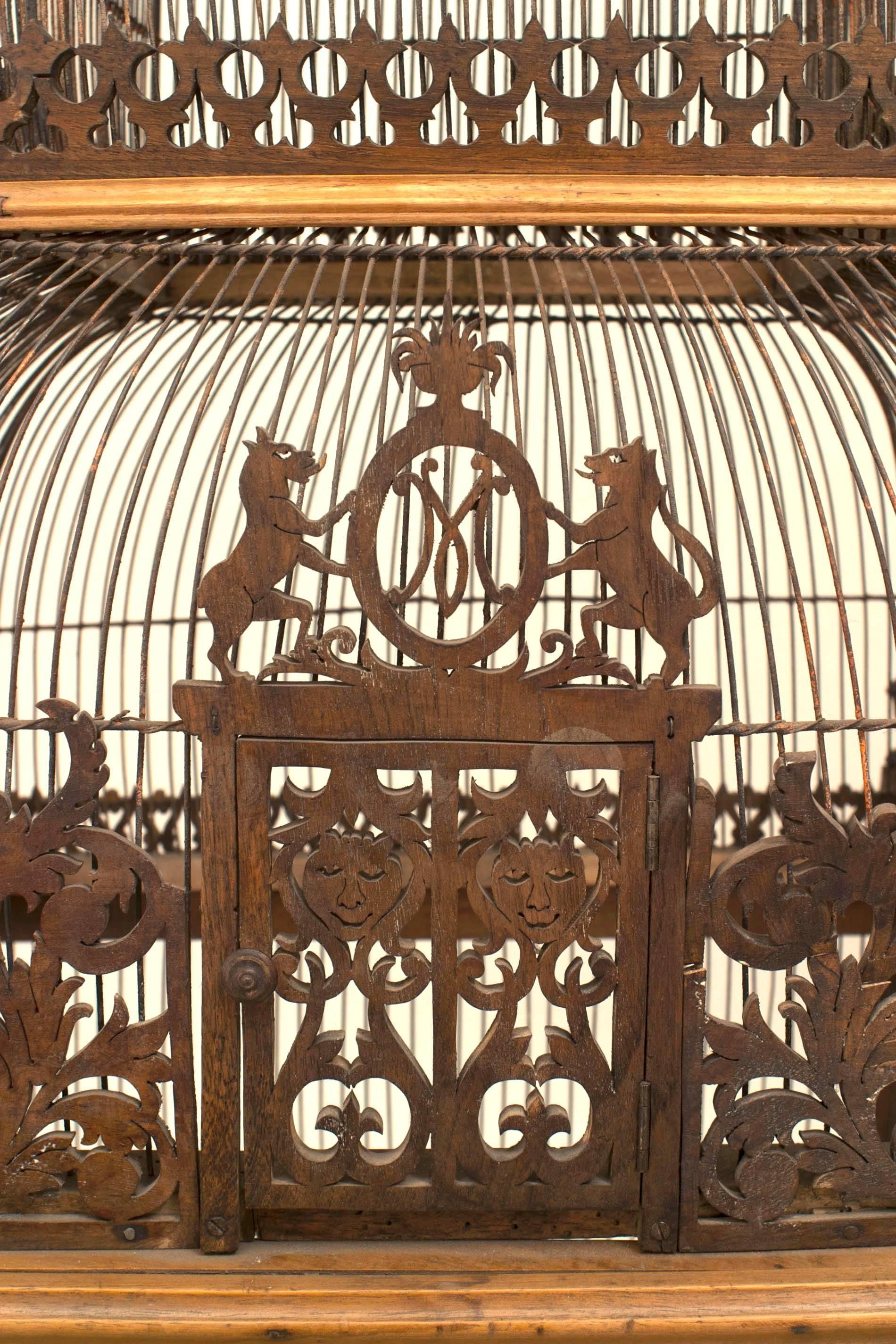 Victorian Period Carved Walnut Architectural Birdcage Aviary thumbnail 3