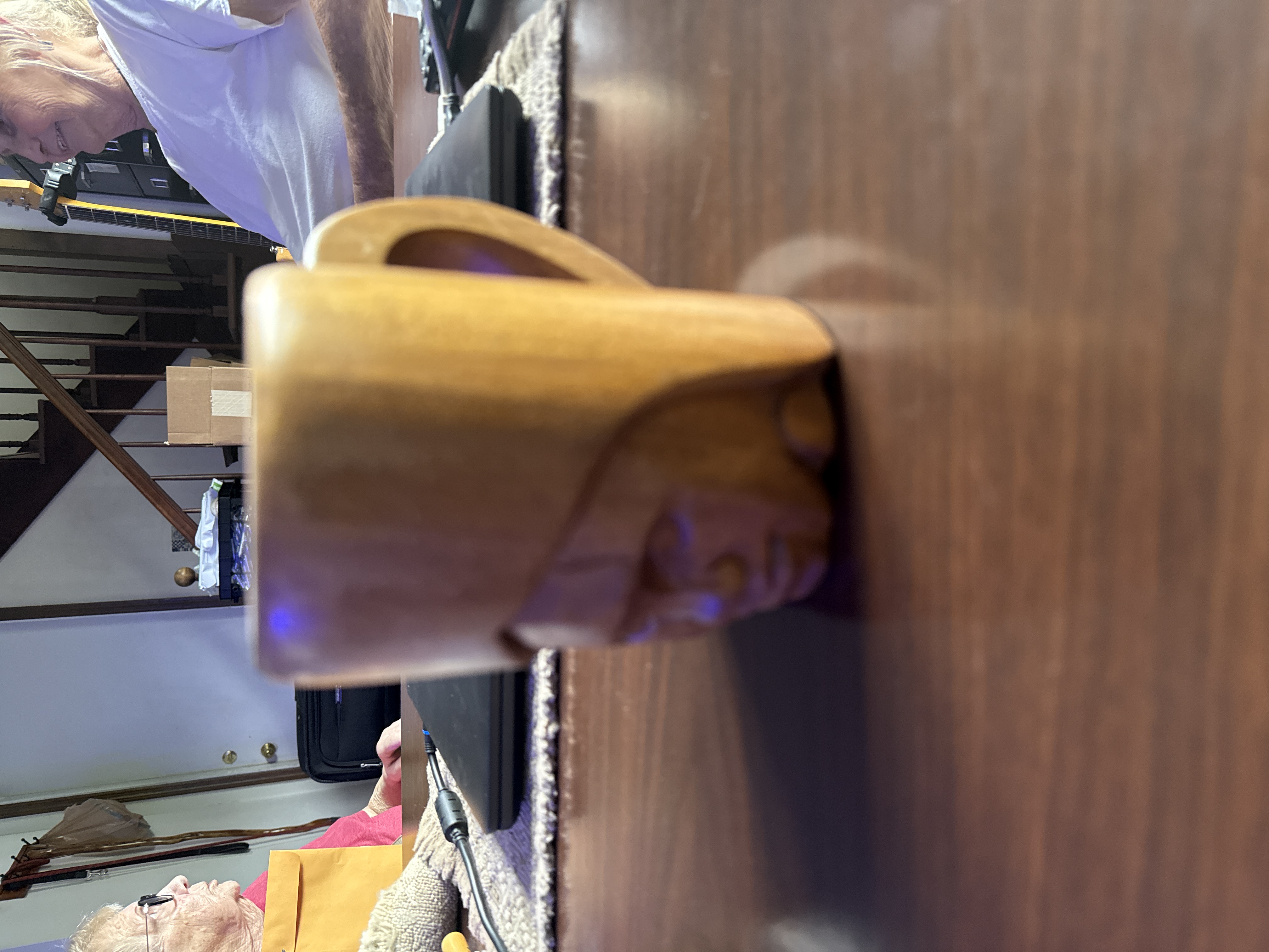 Mid-Century Modern Carved Wooden Mug with Face