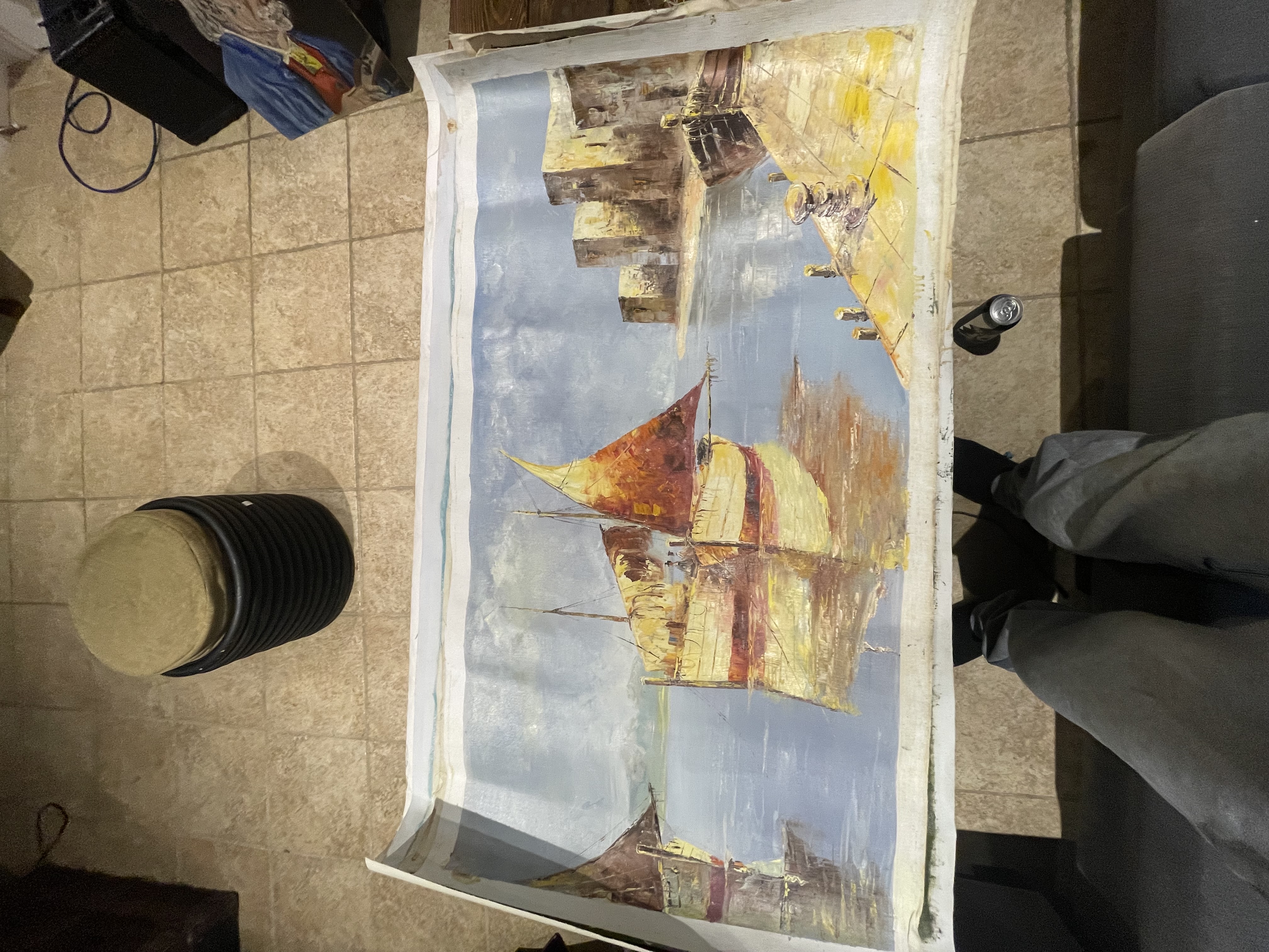 Mediterranean Port Scene Oil Painting