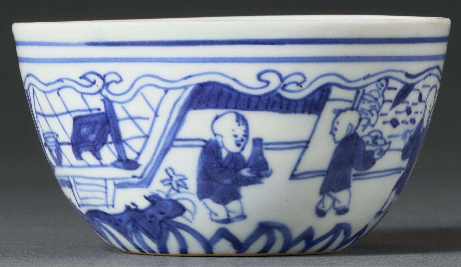 Chinese Ming Dynasty Jiajing Period Blue and White 'Hundred Boys' Porcelain Bowl thumbnail 3