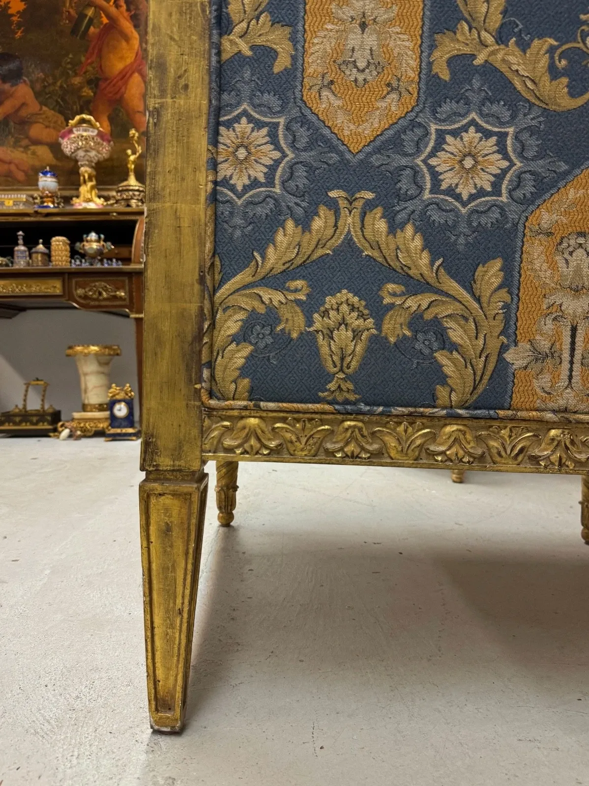 Pair of Louis XVI Style Giltwood Bergeres with Upholstery thumbnail 6