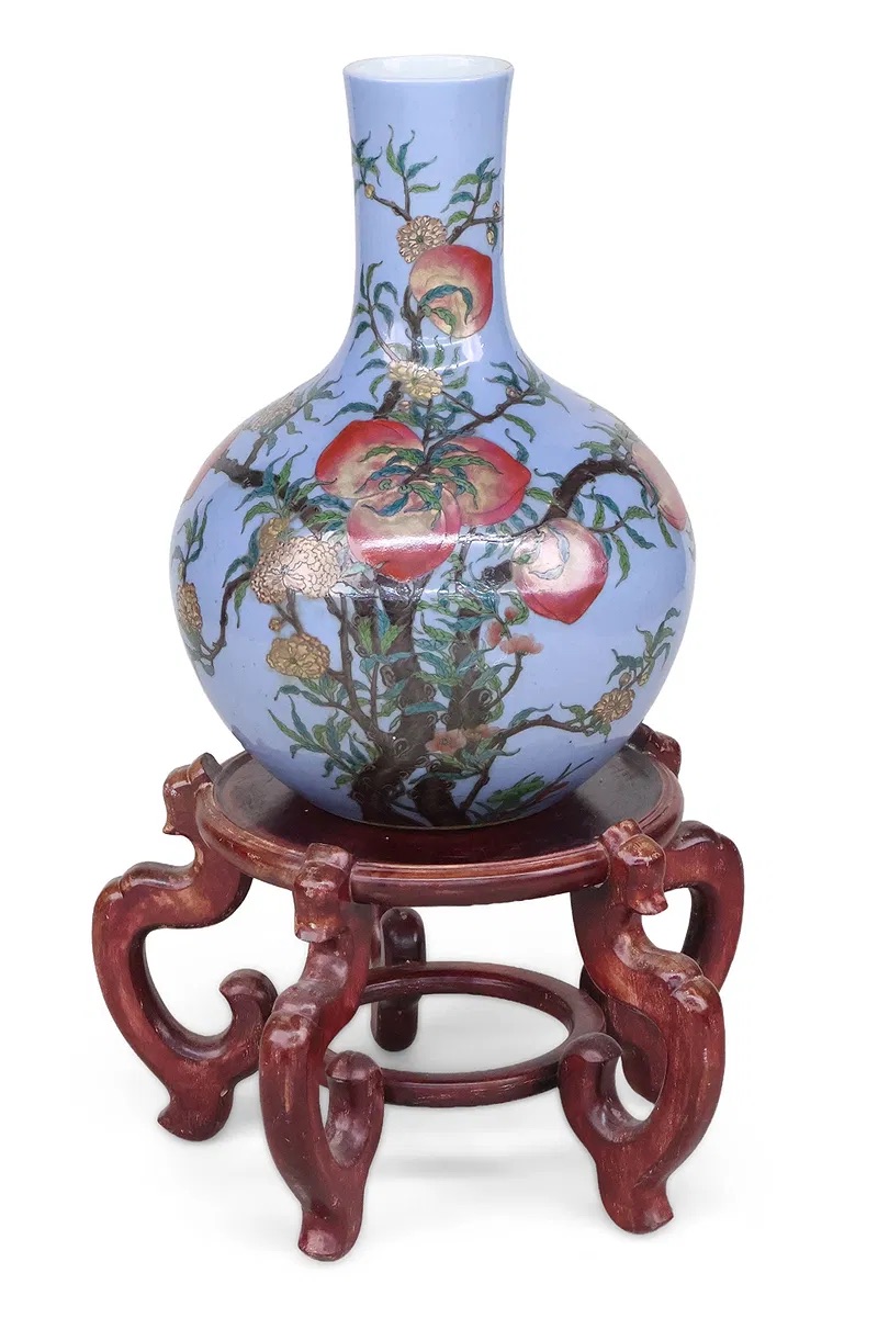 Chinese Qianlong Style Famille Rose Peach Vase