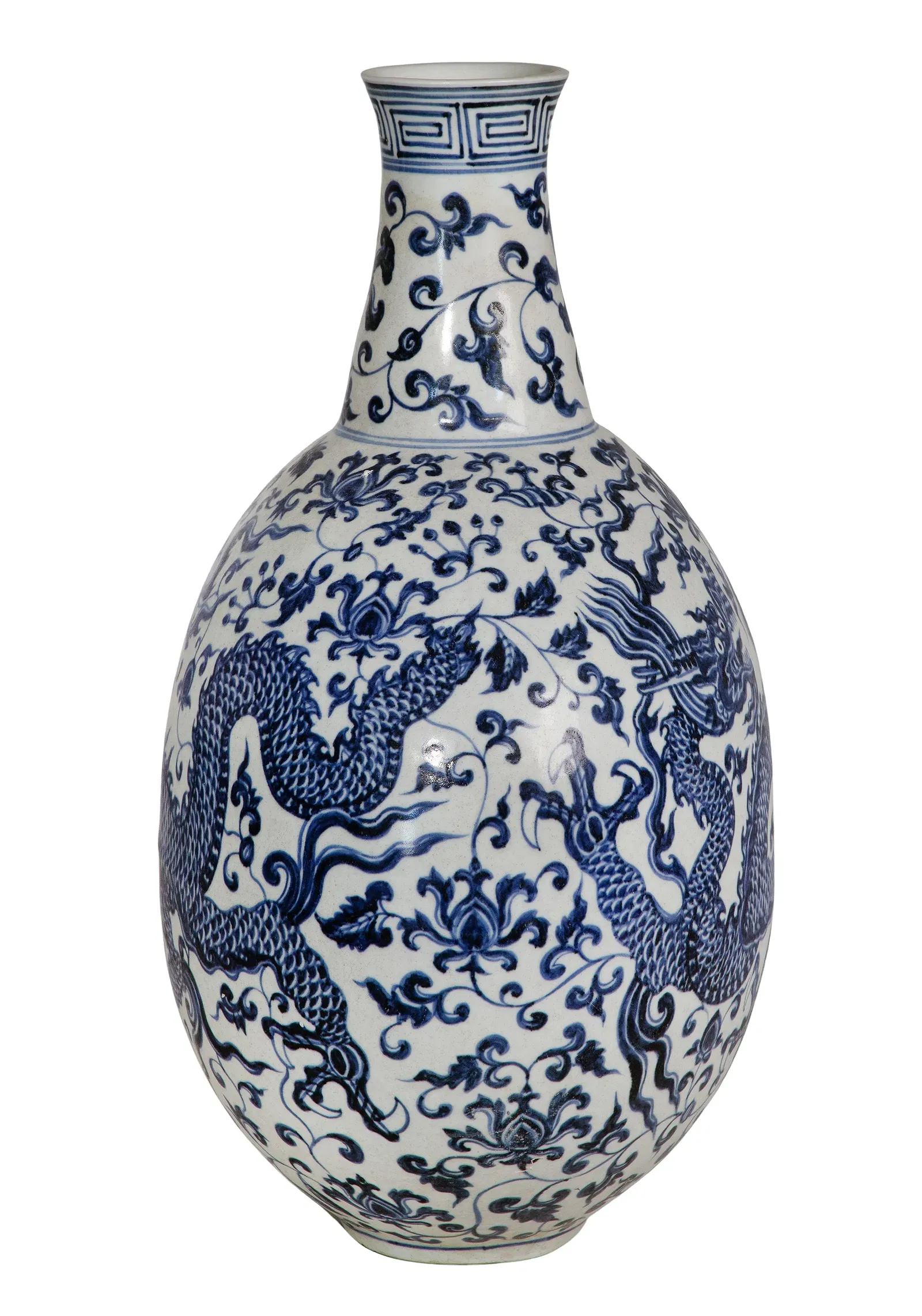Chinese Ming Style Blue and White Porcelain Dragon Flask