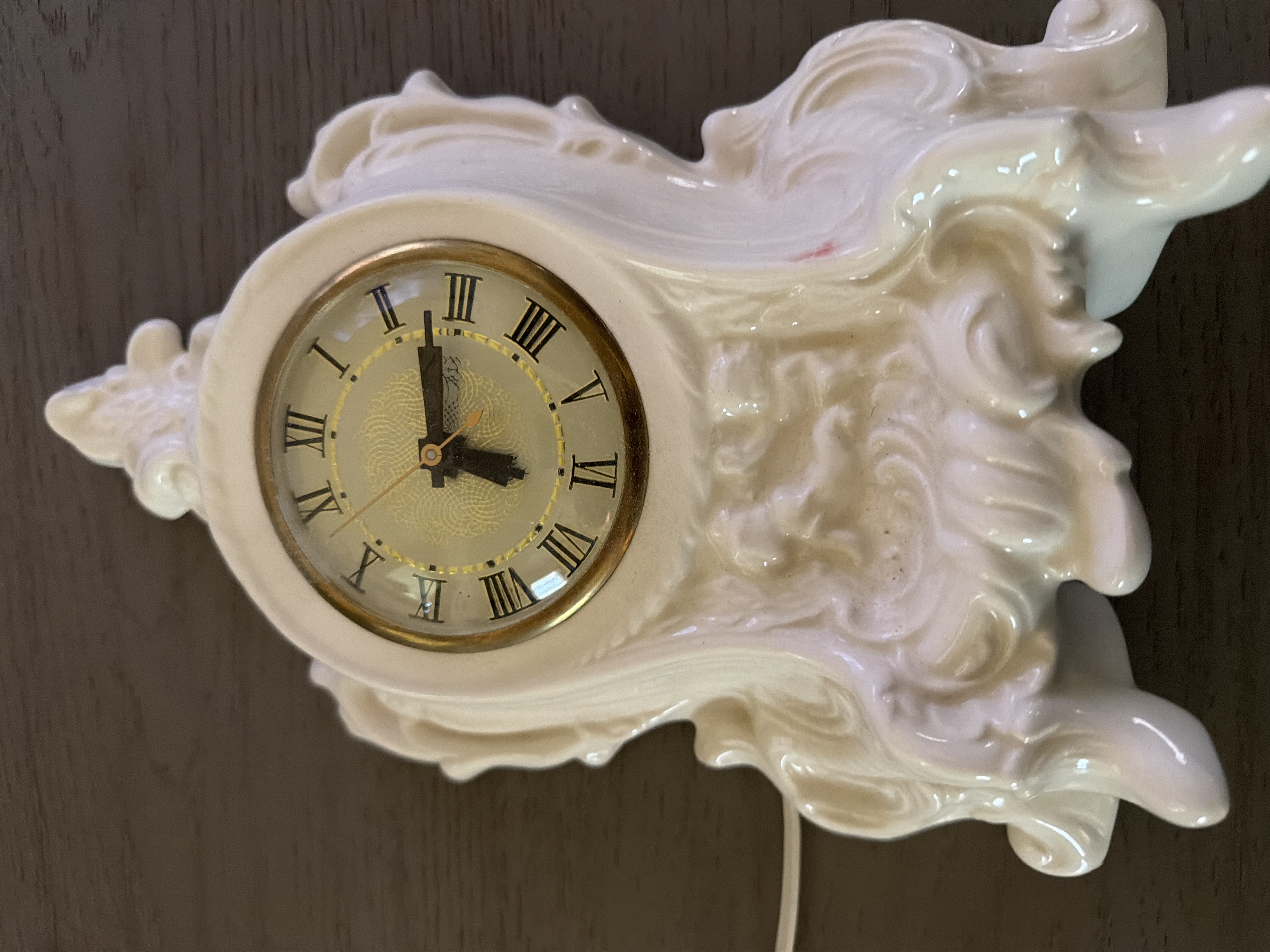 Rococo Revival Style Ceramic Electric Mantel Clock
