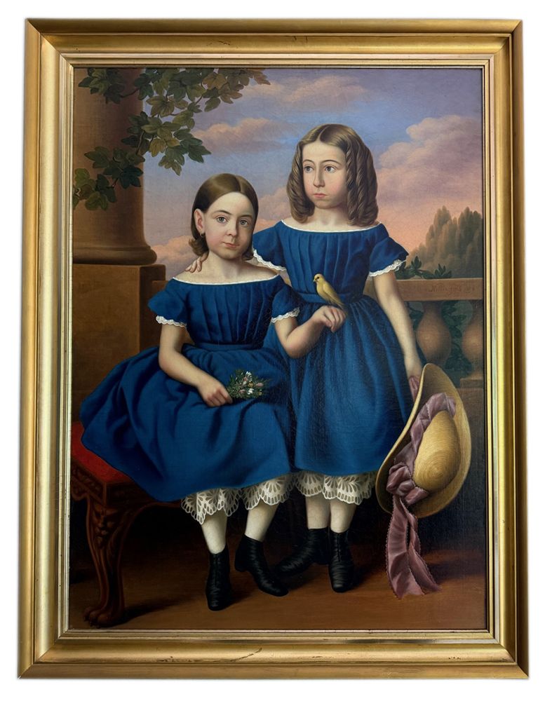 American Folk Art Oil Portrait of Mollie and Virginia Burkitt, circa 1858