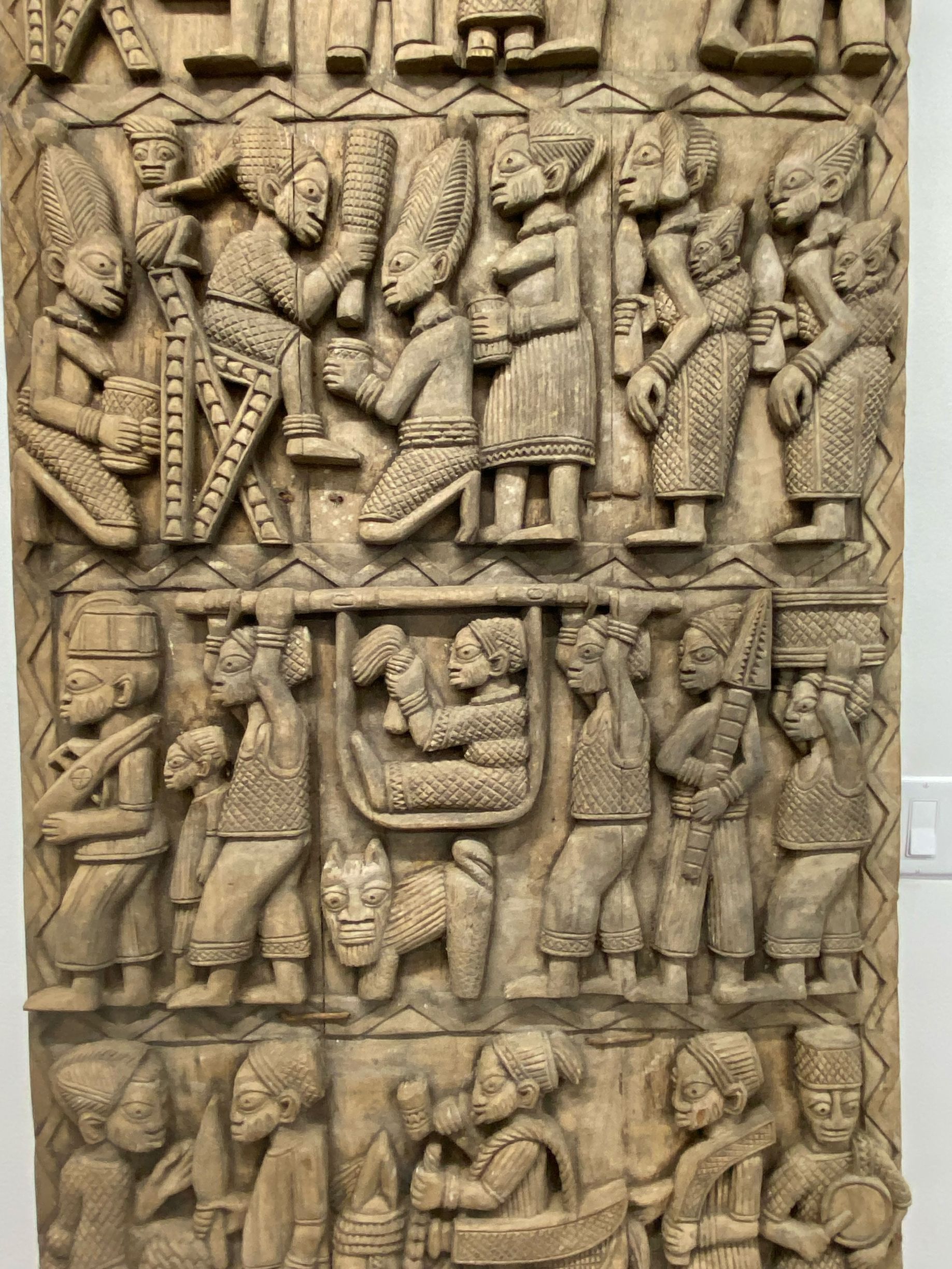 Pair of Mid‑20th Century Yoruba Style Carved Narrative Wooden Door Panels thumbnail 5
