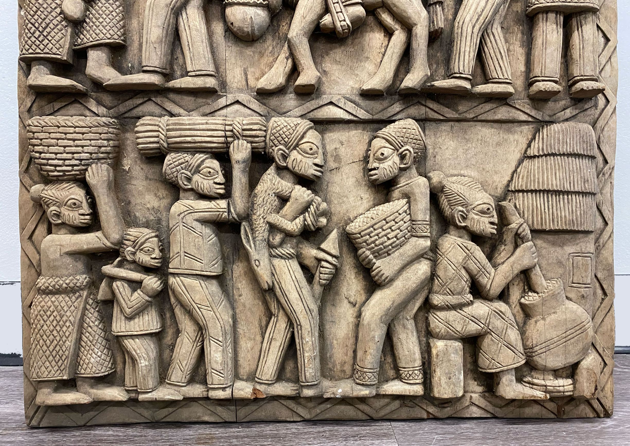 Pair of Mid‑20th Century Yoruba Style Carved Narrative Wooden Door Panels thumbnail 6