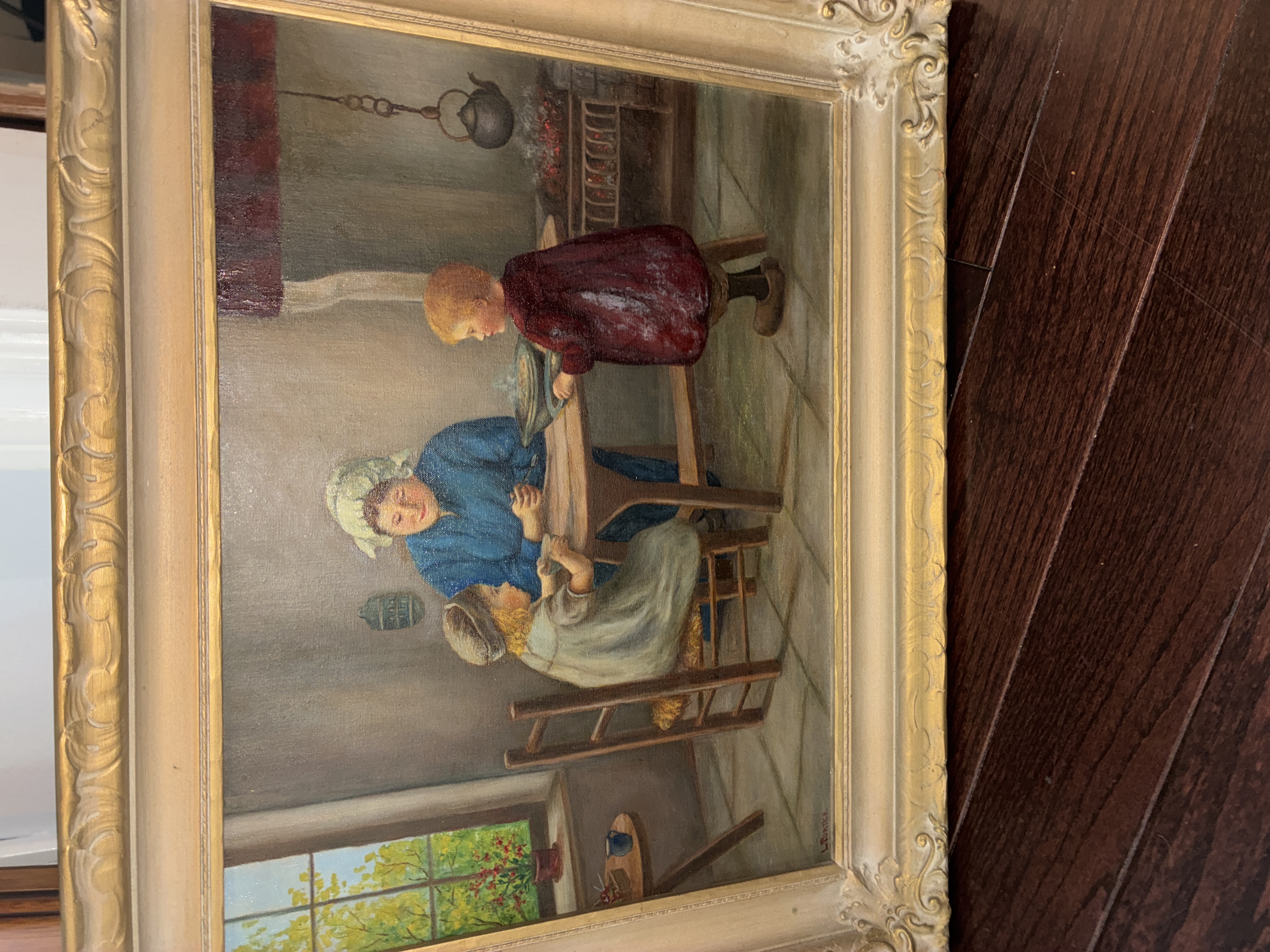 Continental Genre Scene Oil Painting, Gilt Frame