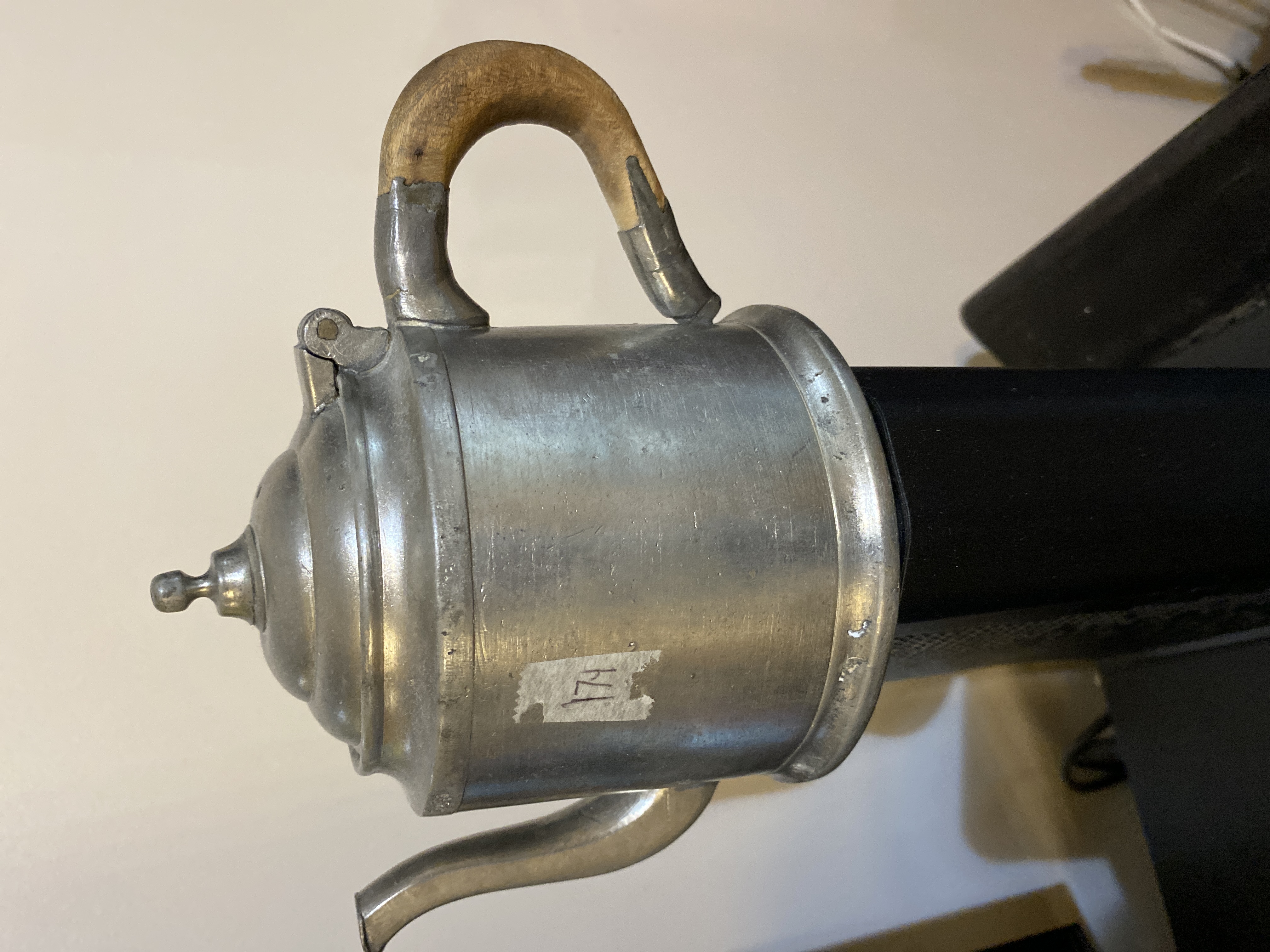 Scandinavian Early 20th-Century Pewter Teapot with Wooden Handle