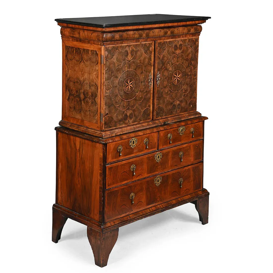 William and Mary Style Walnut and Oyster Veneer Cabinet on Chest (Composite) thumbnail 2
