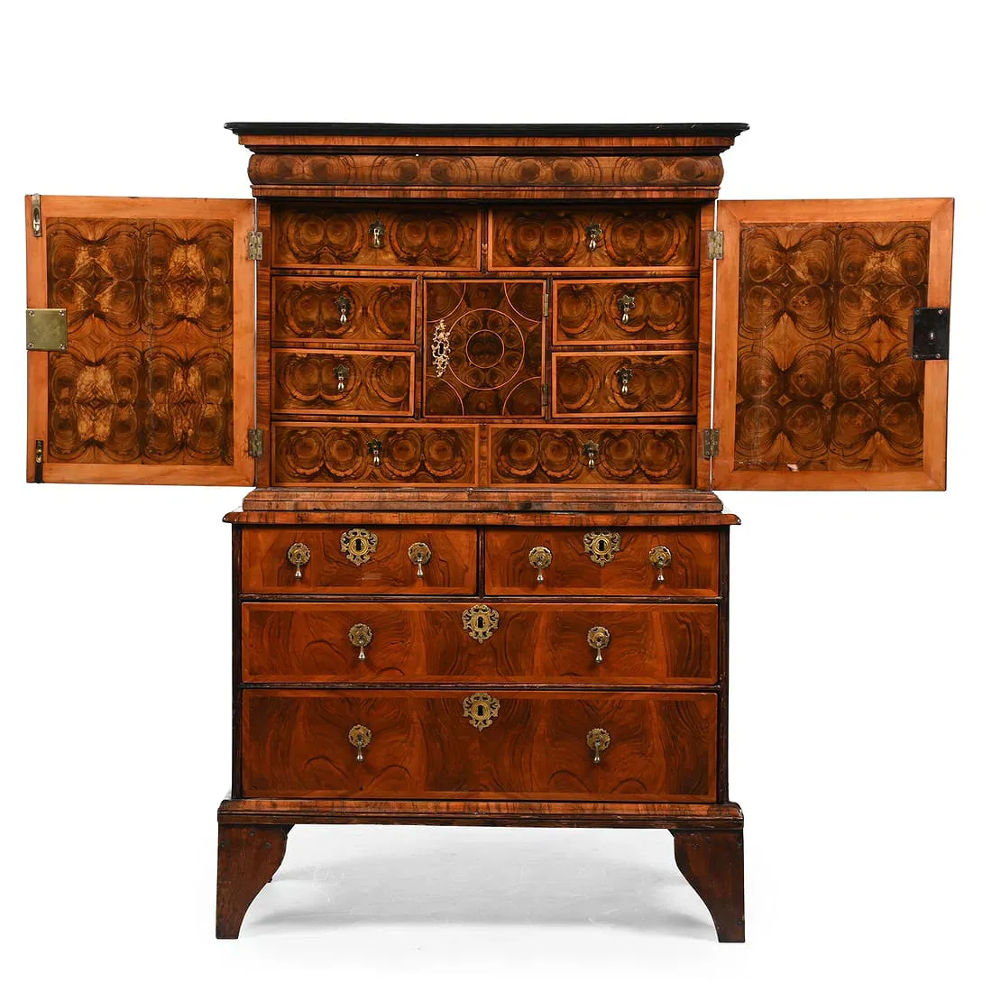 William and Mary Style Walnut and Oyster Veneer Cabinet on Chest (Composite) thumbnail 3