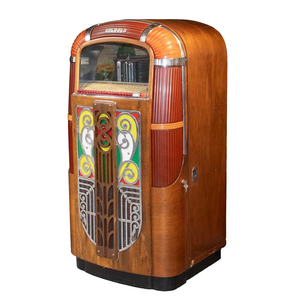 Rock-Ola Streamline Moderne Wood and Chrome Jukebox
