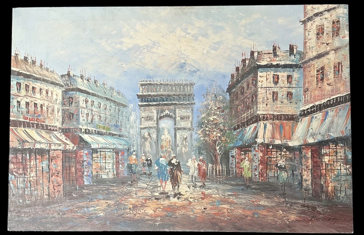 Mid-20th Century Impressionistic Style Oil Painting of Arc de Triomphe, Paris