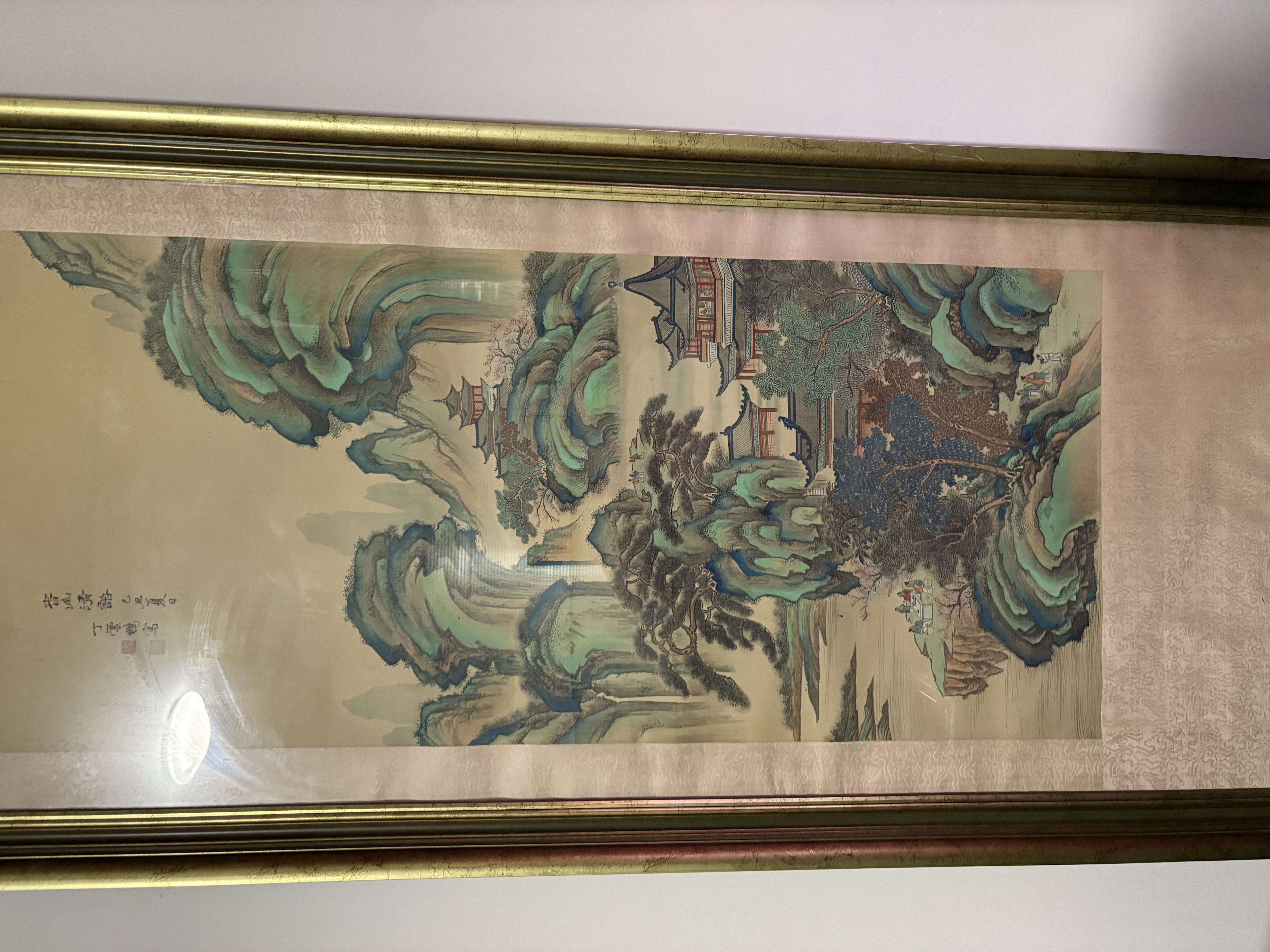 Republic Period Chinese Blue-and-Green Landscape Painting on Silk (Hanging Scroll, now framed)