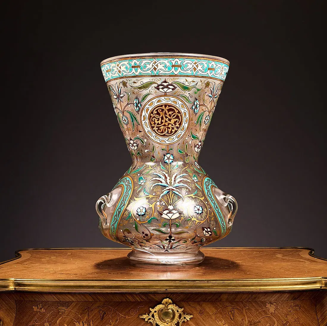 Central European Islamic Revival Period Enamel and Gilt Glass Vase