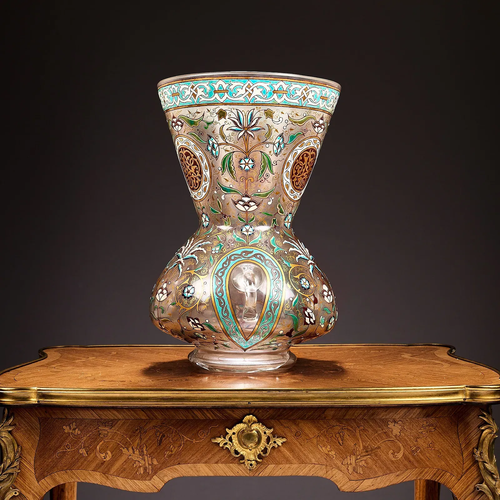 Central European Islamic Revival Period Enamel and Gilt Glass Vase thumbnail 2
