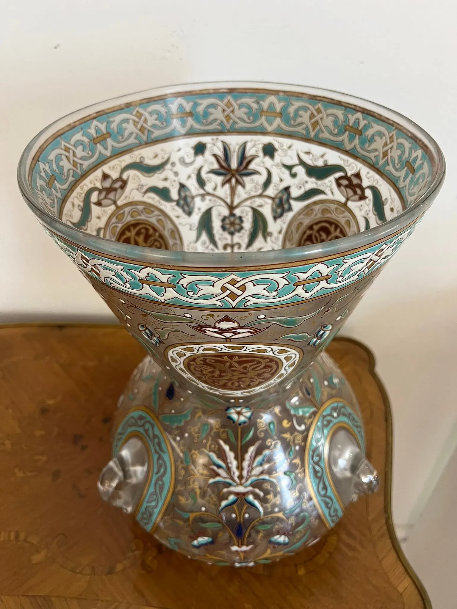Central European Islamic Revival Period Enamel and Gilt Glass Vase thumbnail 3