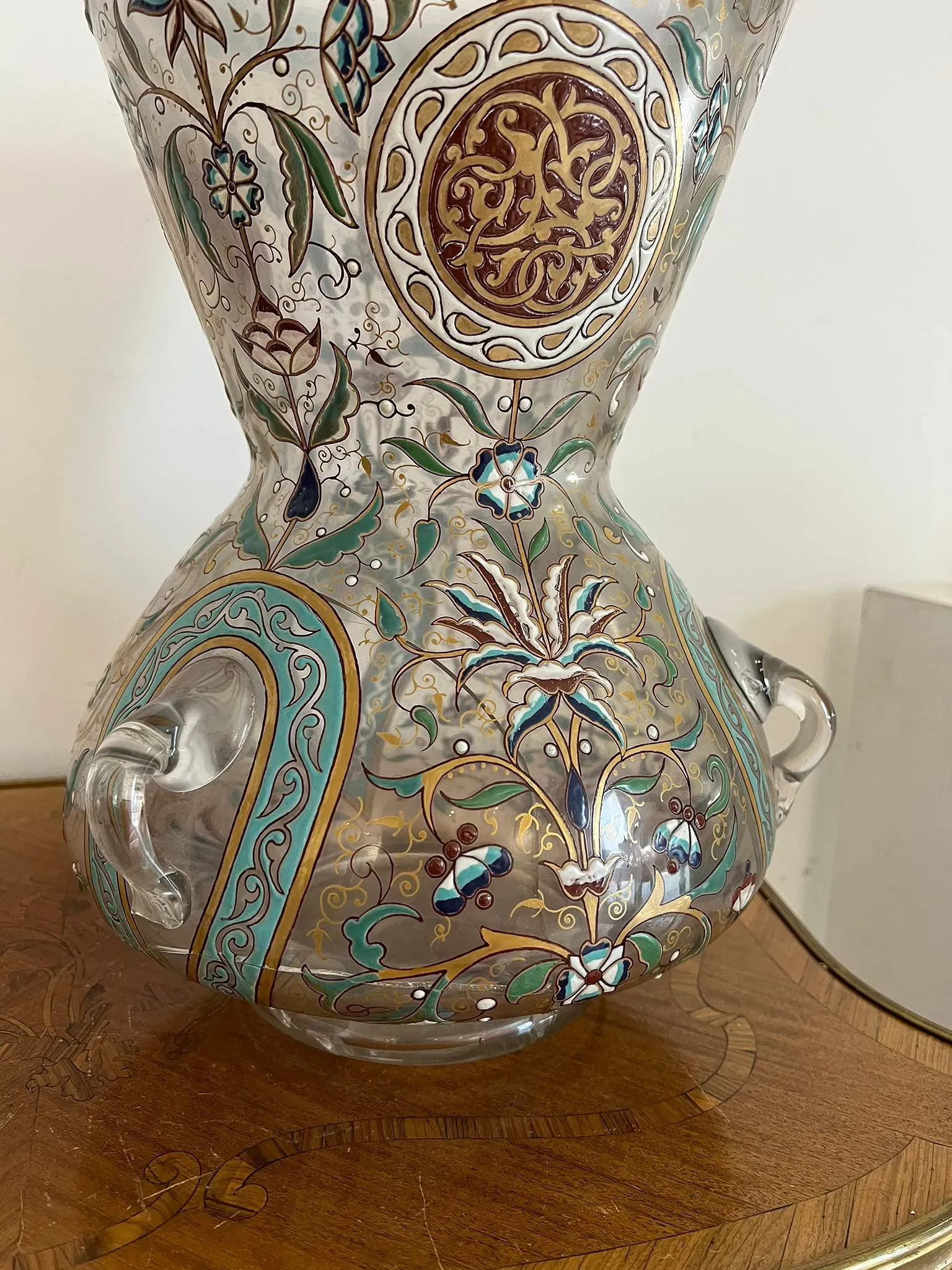 Central European Islamic Revival Period Enamel and Gilt Glass Vase thumbnail 5