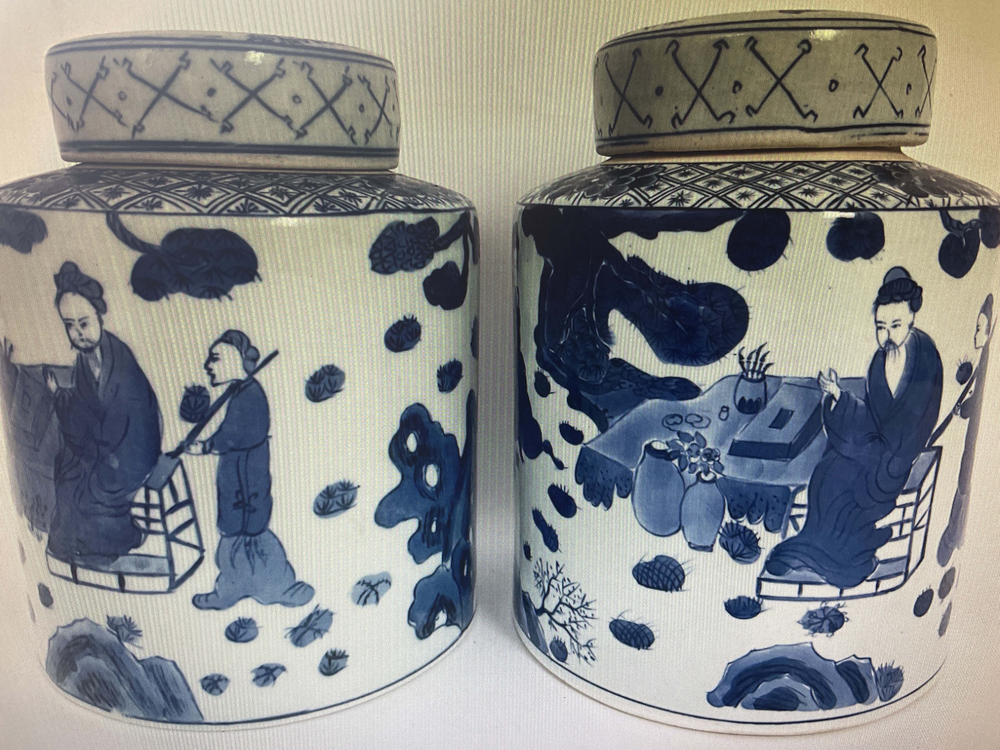 Pair of Chinese Republic Period Blue-and-White Porcelain Covered Ginger Jars