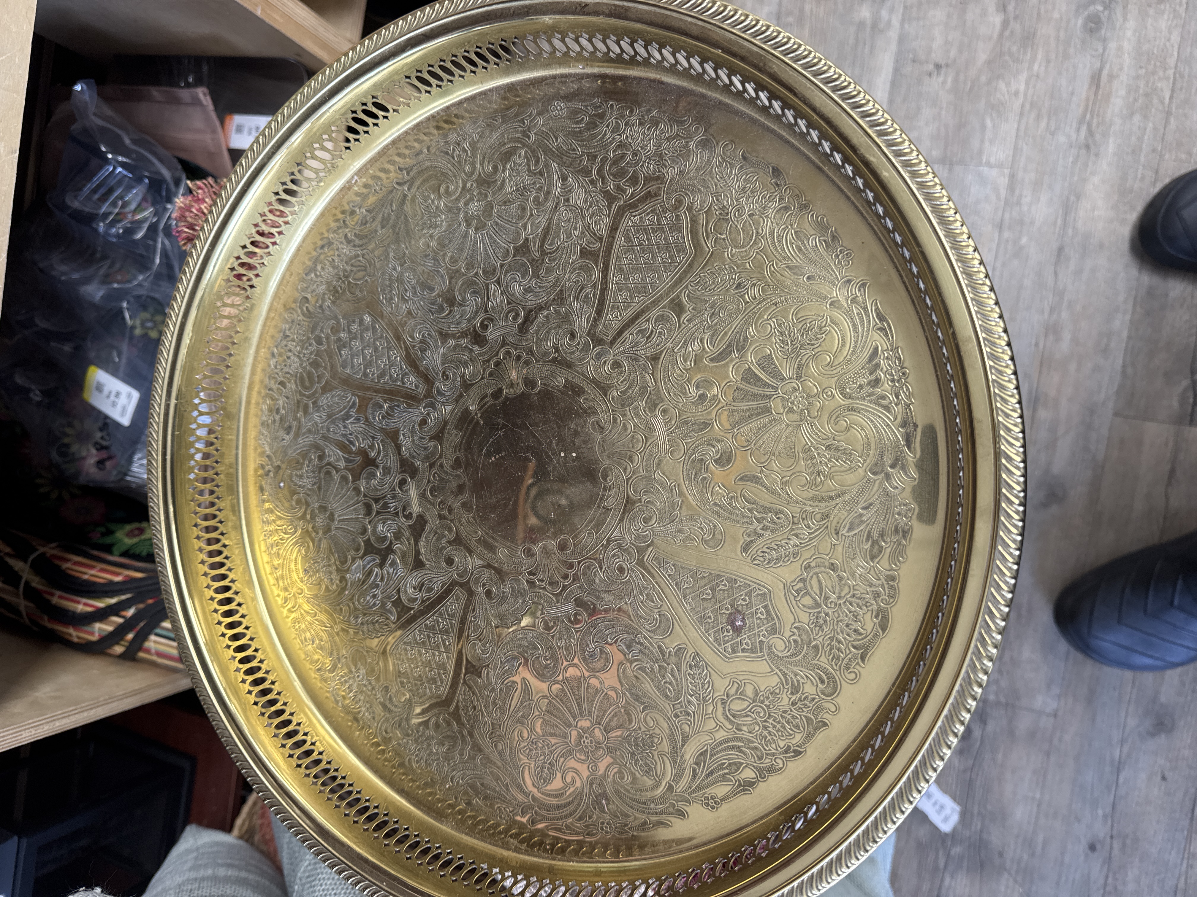 Victorian Engraved Brass Serving Tray