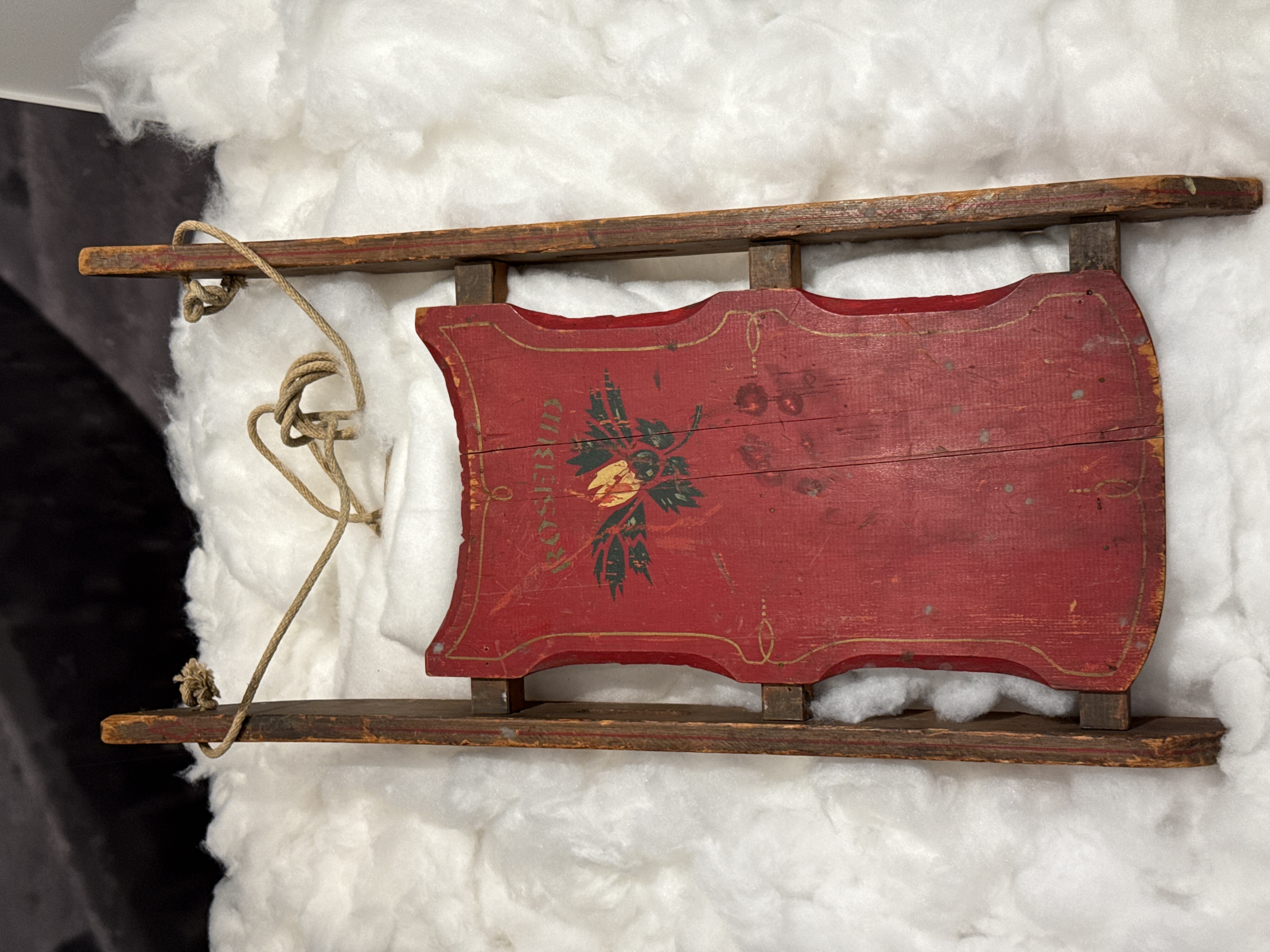 Antique American 'Rosebud' Painted Wooden Sled
