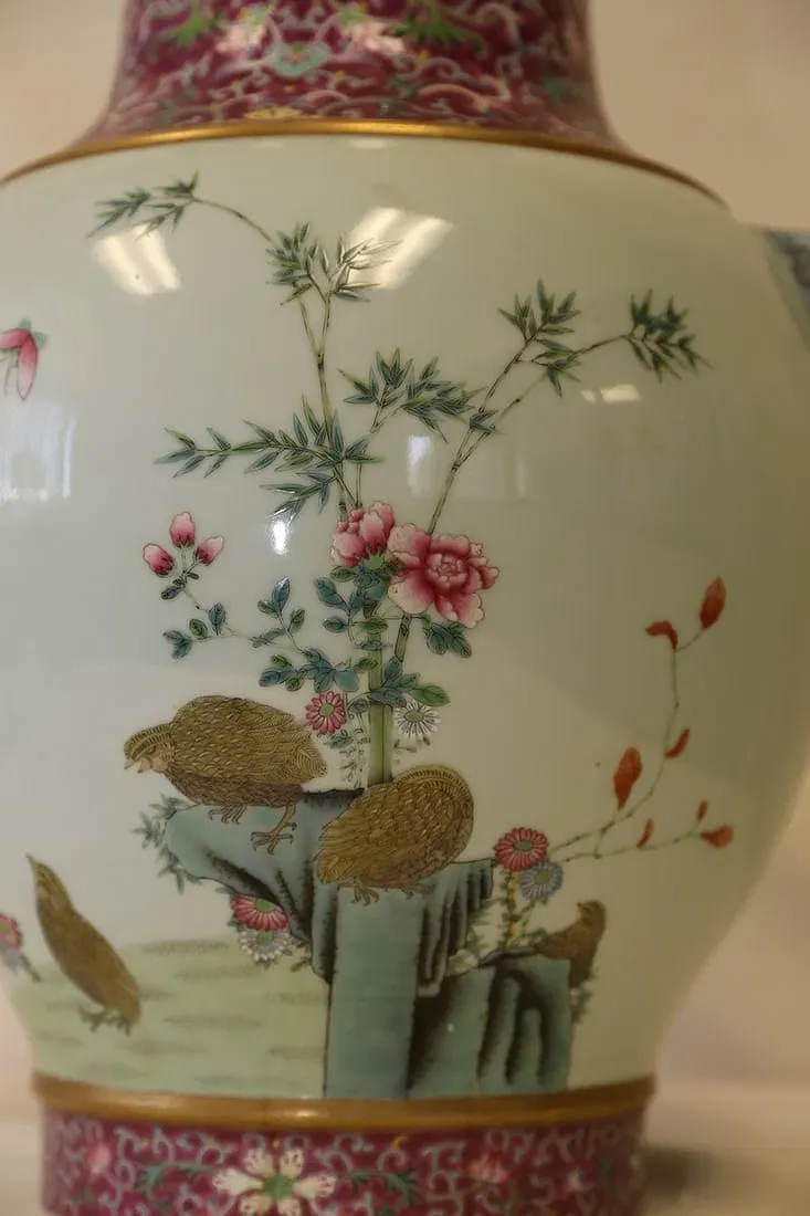 Guangxu Mark Famille-Rose Style Porcelain Vase with Birds and Bamboo thumbnail 4