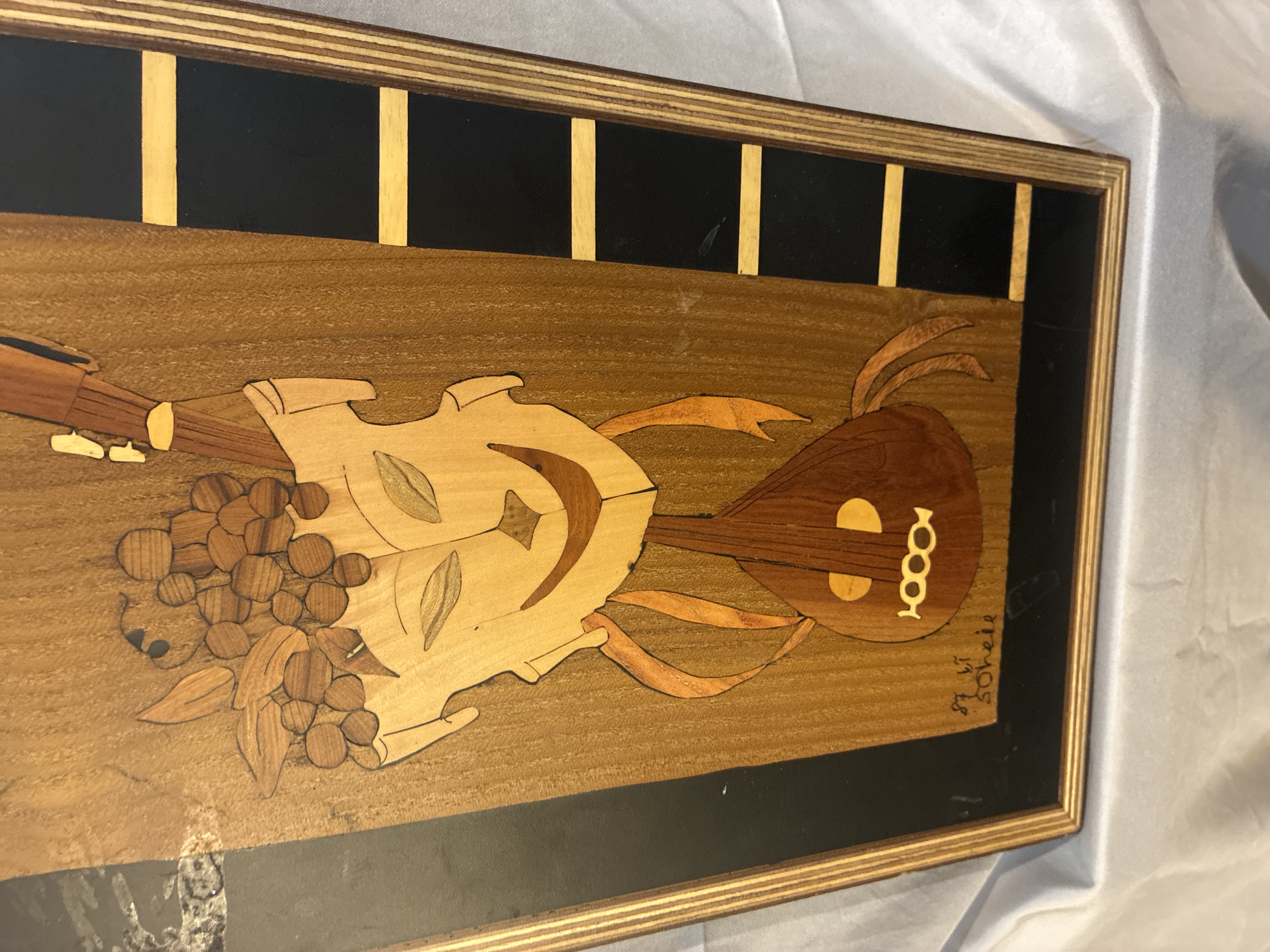 Mid-Century Marquetry Comedy Mask Plaque