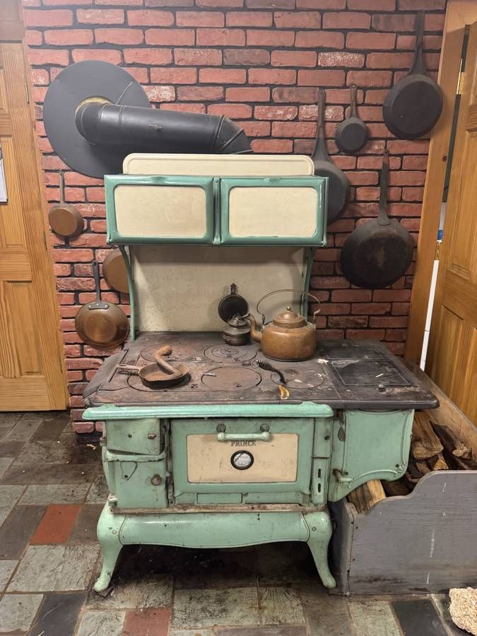 American Art Deco Cast Iron and Enamel 'Prince' Wood-Burning Kitchen Stove