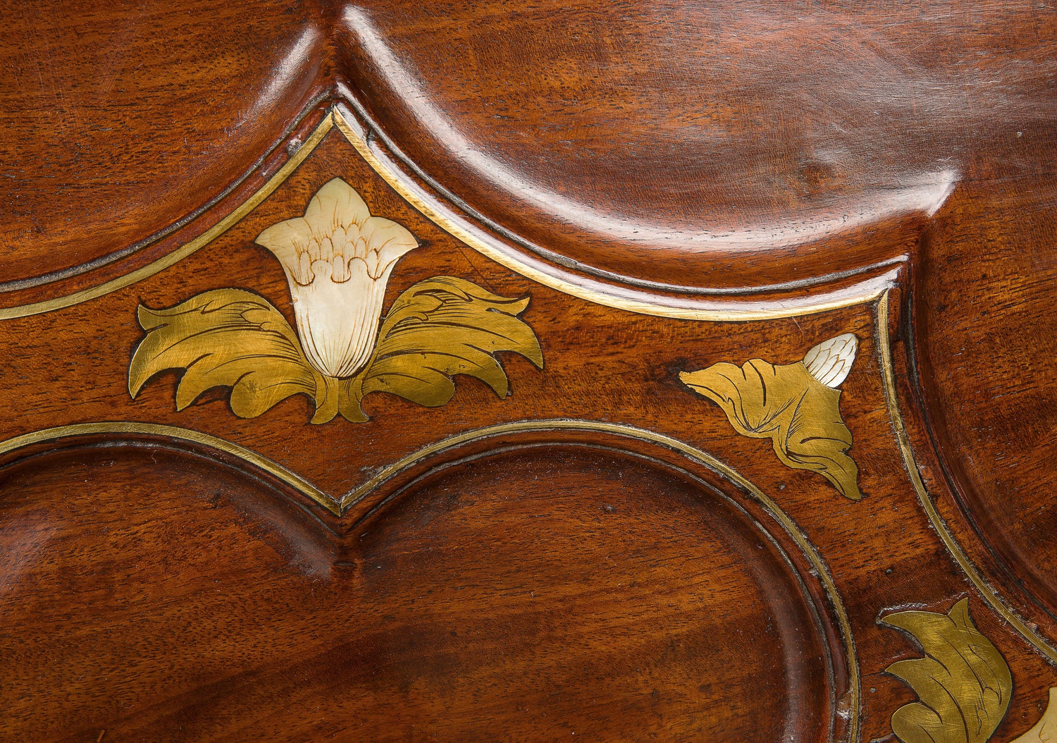Brass and Mother of Pearl Inlaid Tripod Table in the Manner of Frederick Hintz thumbnail 6