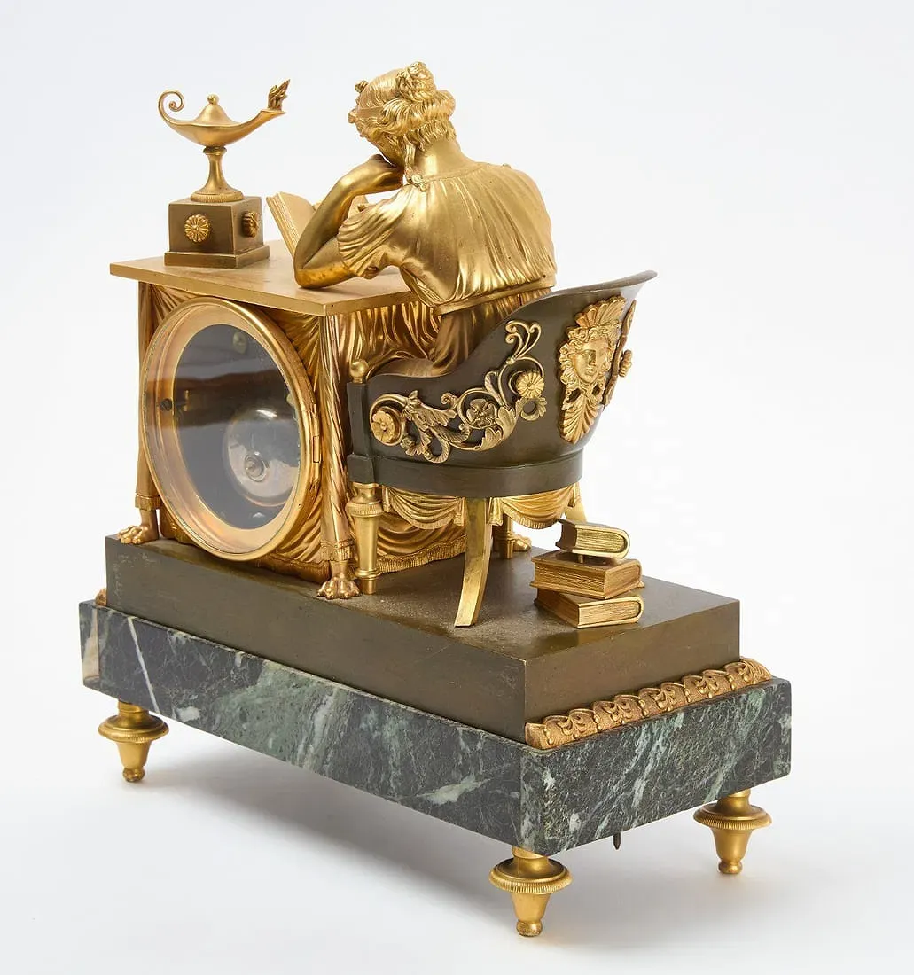 French Empire Period Gilt Bronze Figural Mantel Clock thumbnail 3