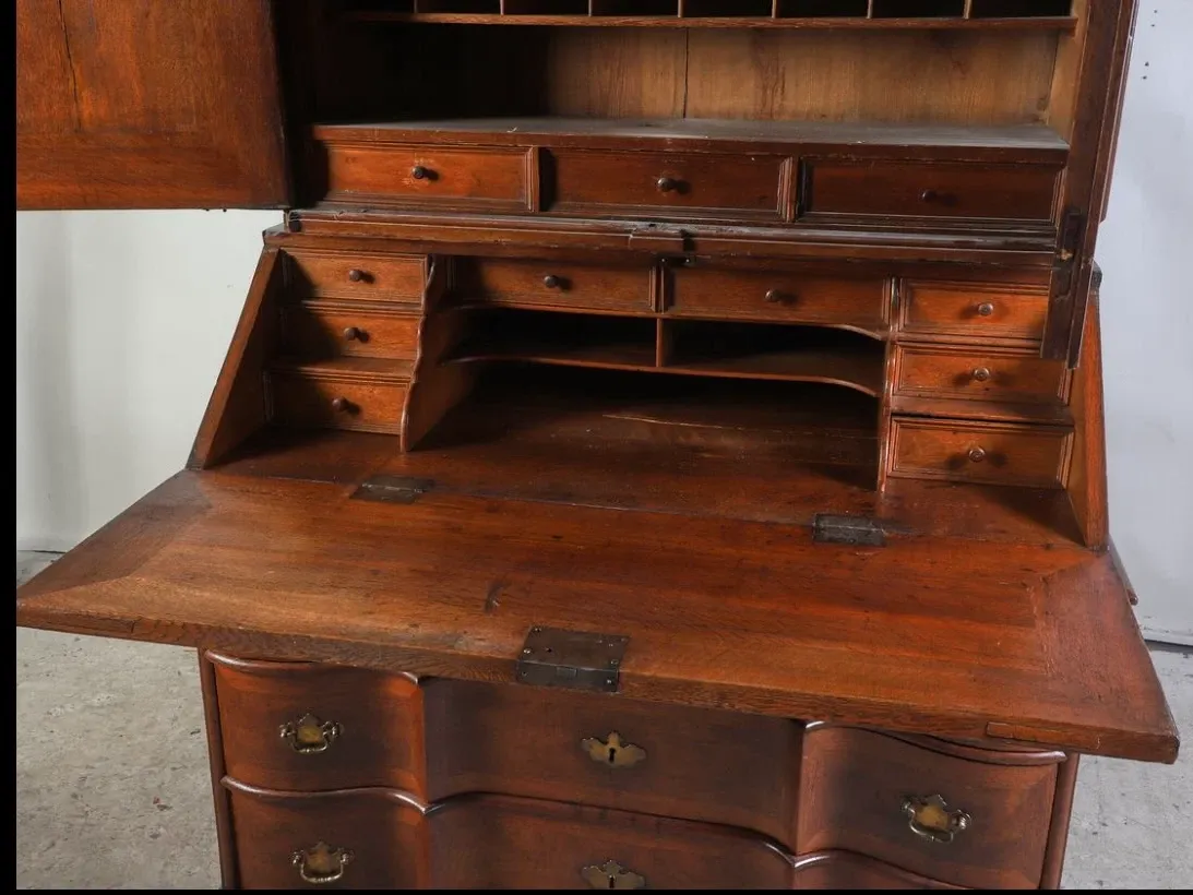 Continental Baroque Style Walnut Slant‑Front Secretary Bookcase thumbnail 3