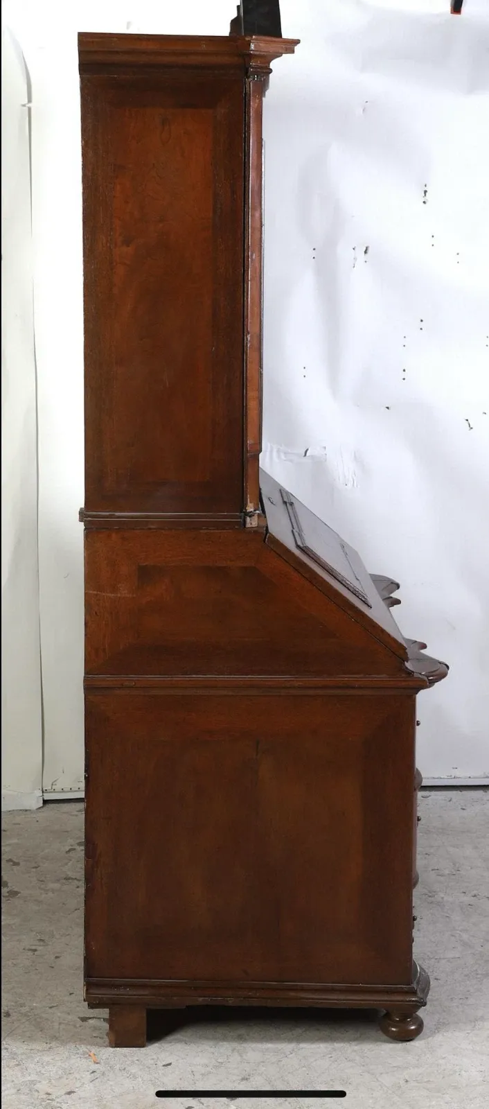 Continental Baroque Style Walnut Slant‑Front Secretary Bookcase thumbnail 9