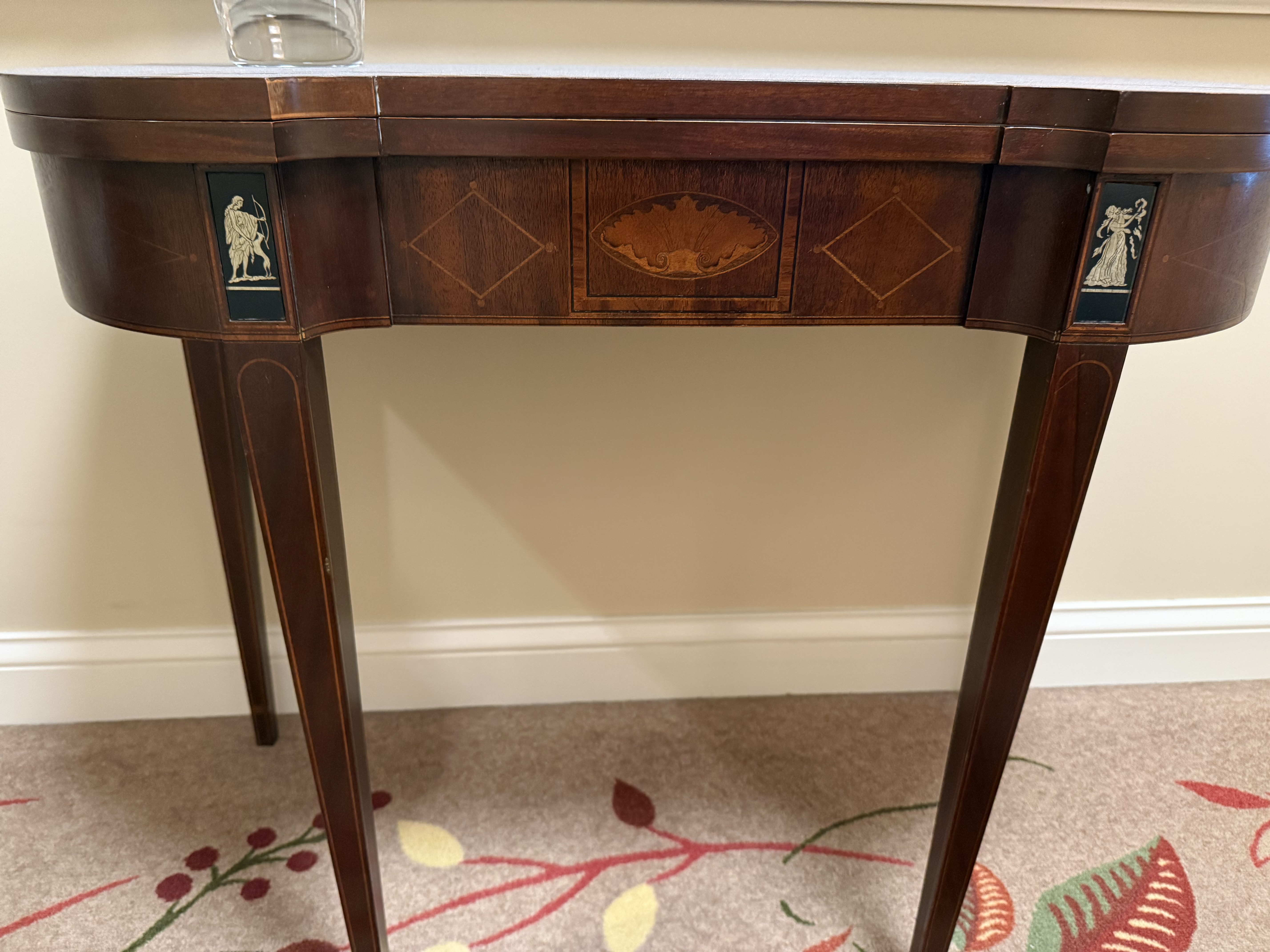 American Federal Style Inlaid Mahogany Demilune Console Table